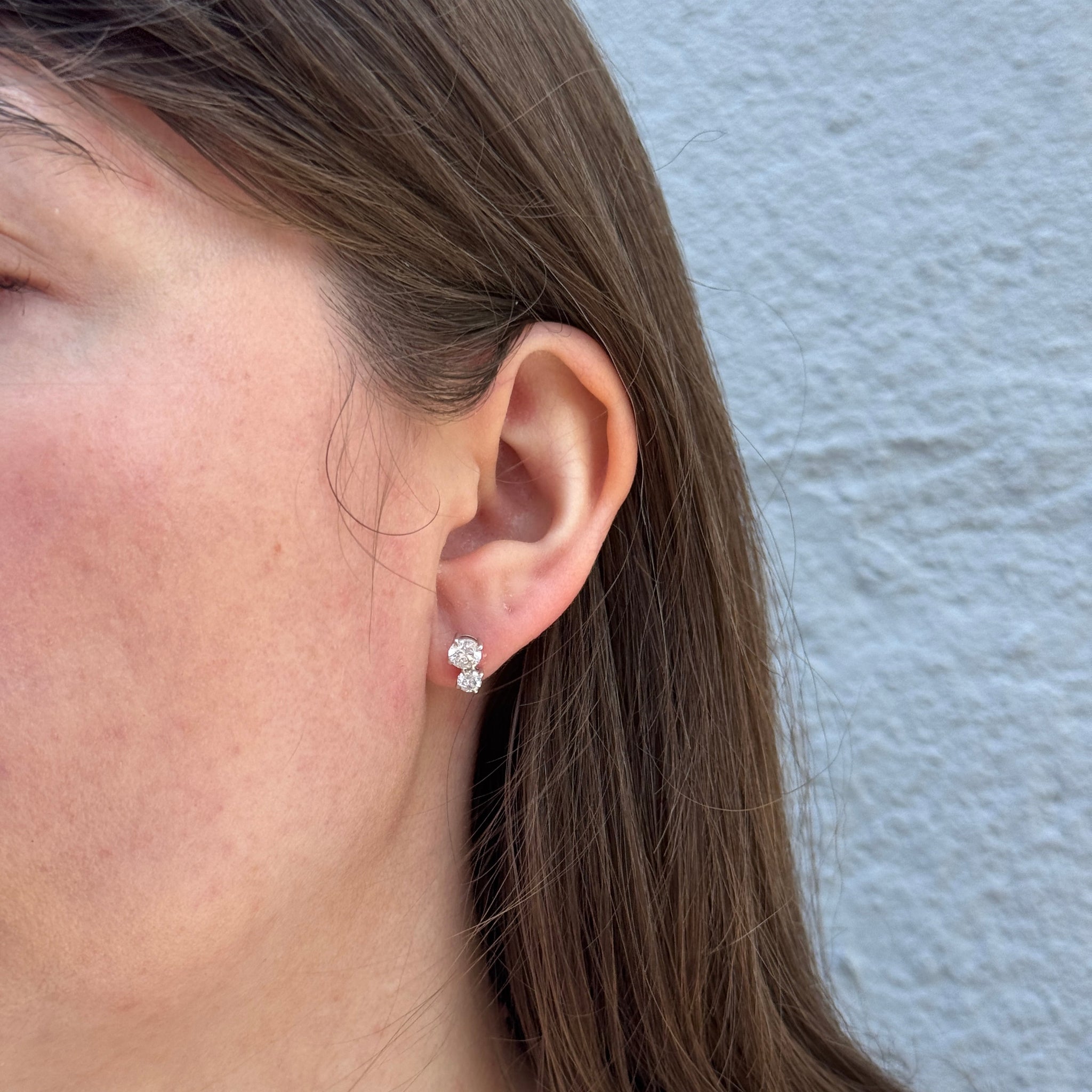 1.42ctw Round Double Diamond Stud Earrings Styled