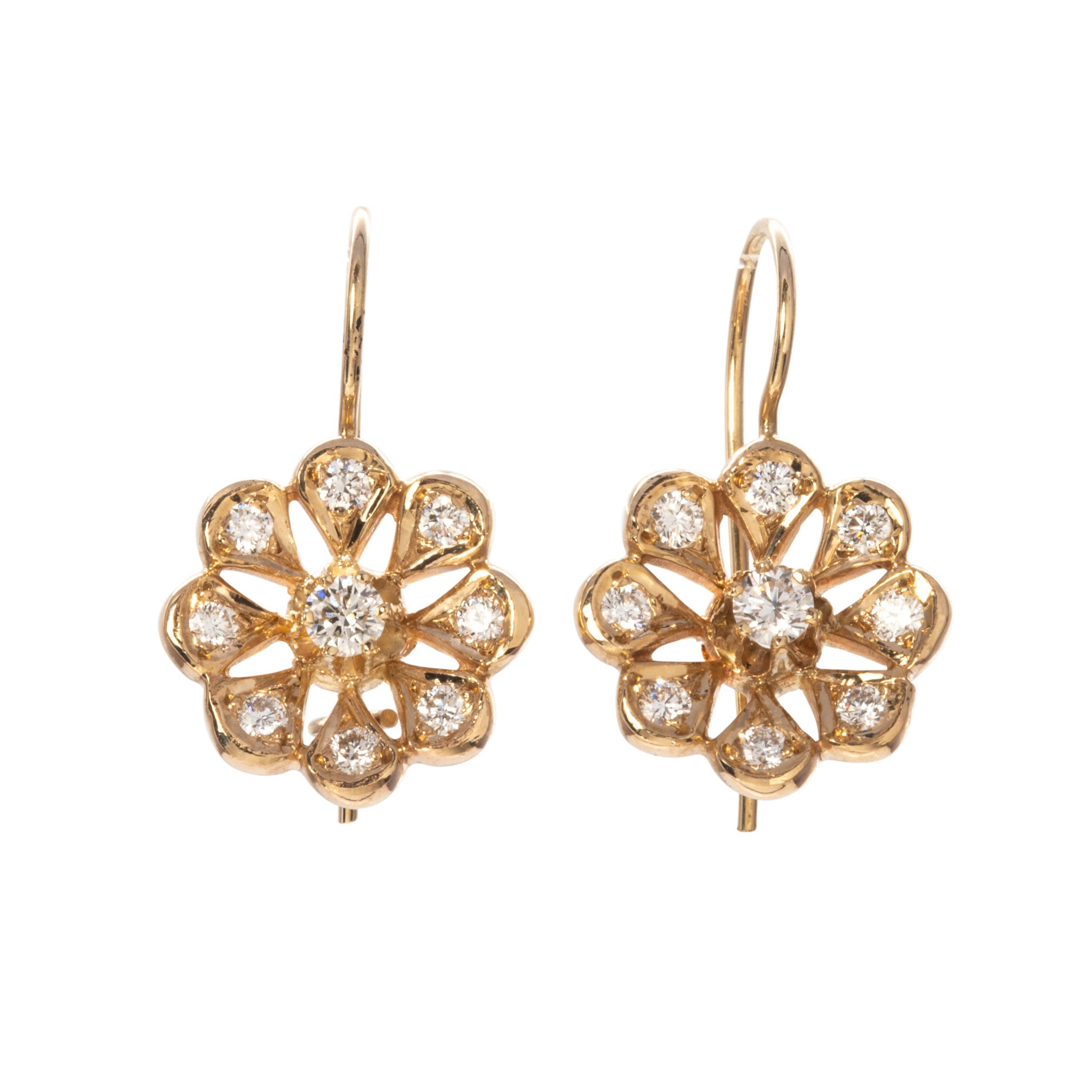 Diamond Flower Drop 14K Gold Earrings