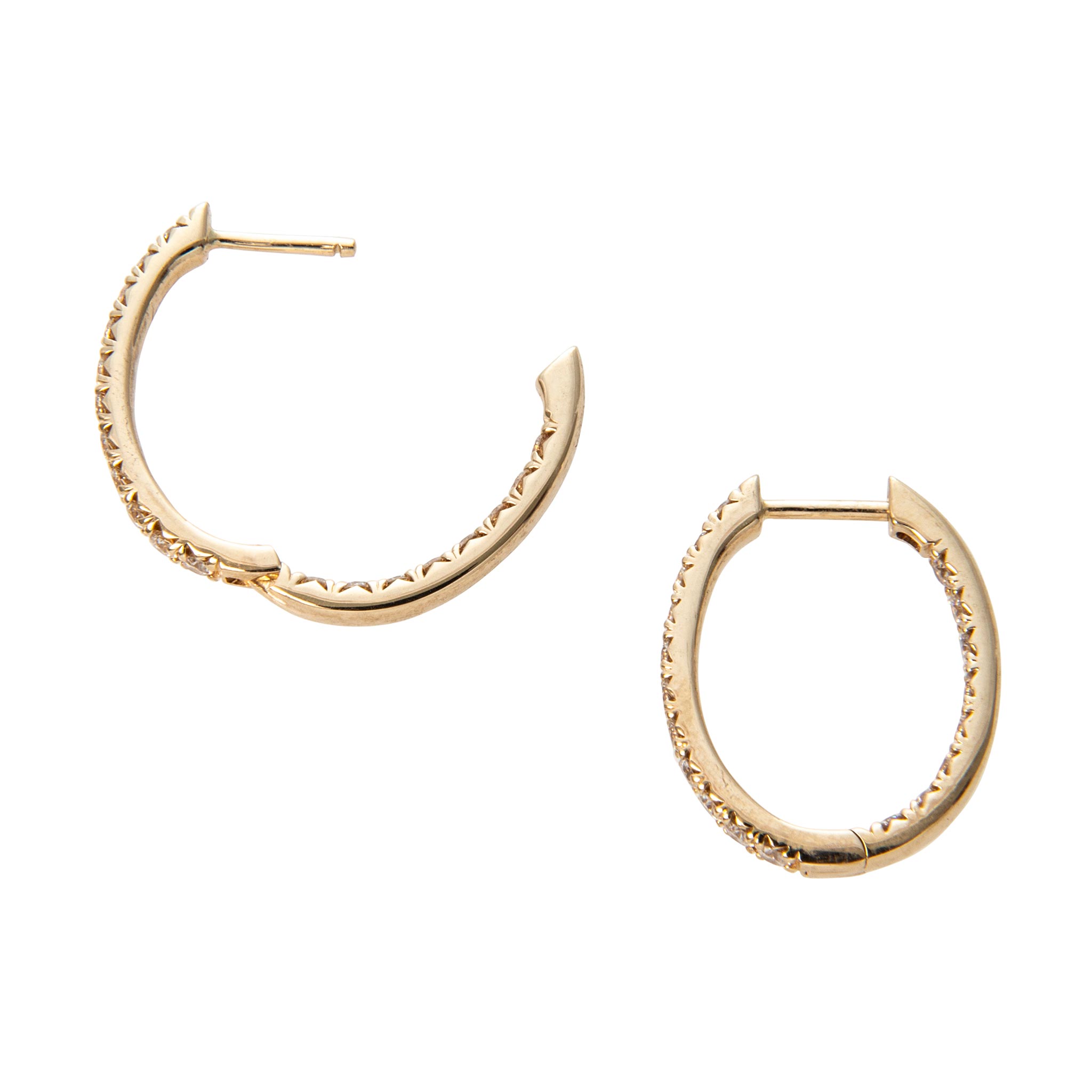 .70ctw Diamond Inside-Out 14K Yellow Gold Oval Hoop Earrings