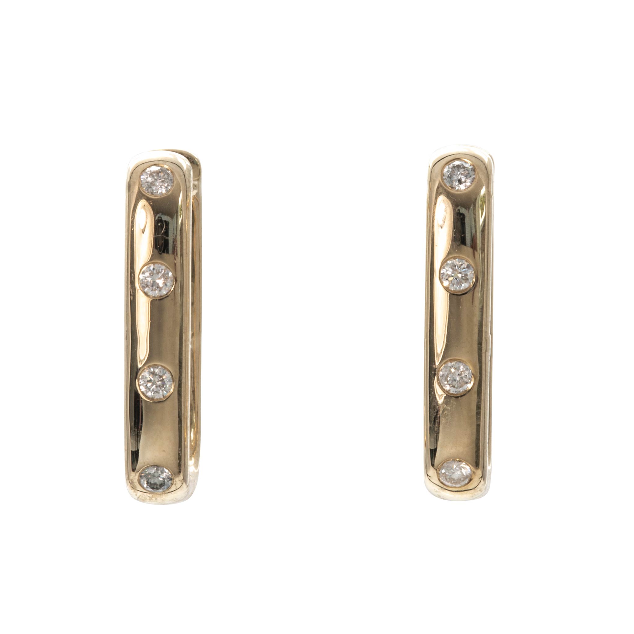 Diamond Flush-Set Inside Out 14K Gold Oblong Hoop Earrings