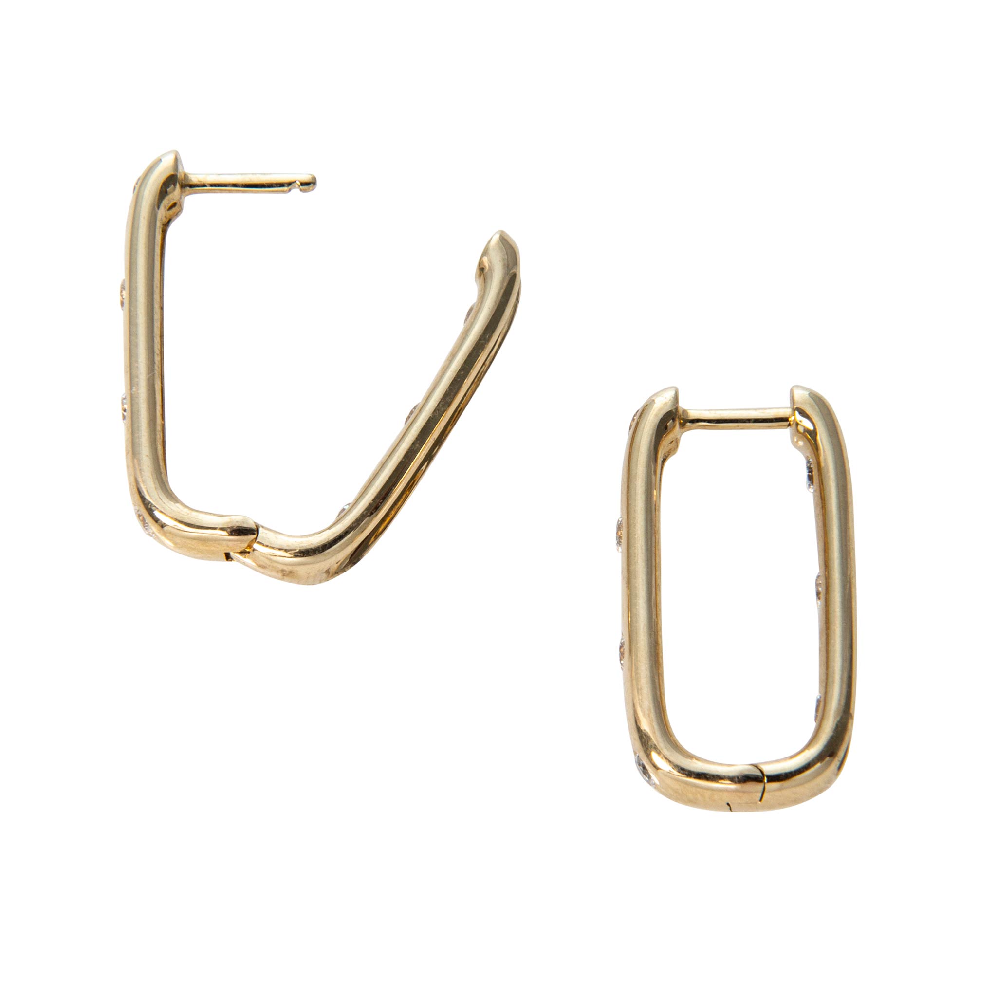 Diamond Flush-Set Inside Out 14K Gold Oblong Hoop Earrings
