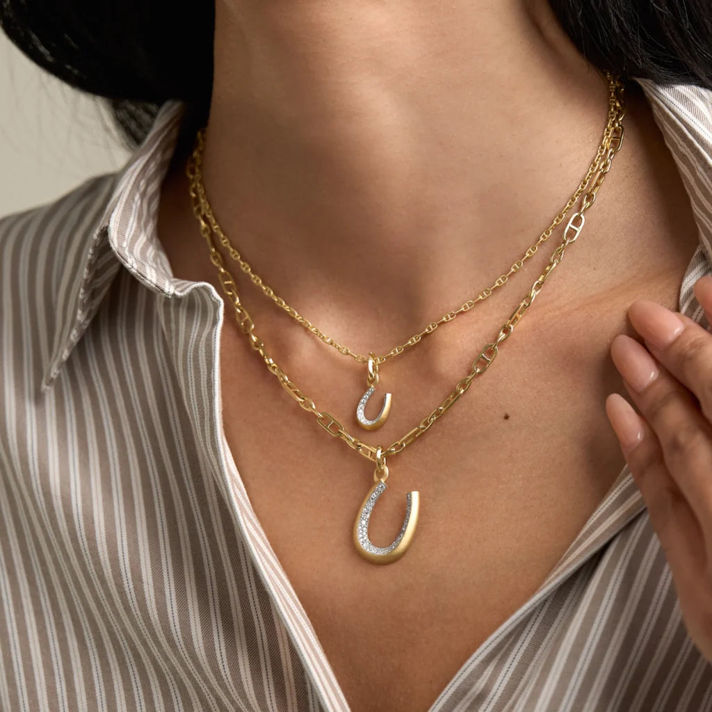 Jade Trau Mini Horseshoe Charm styled on chain