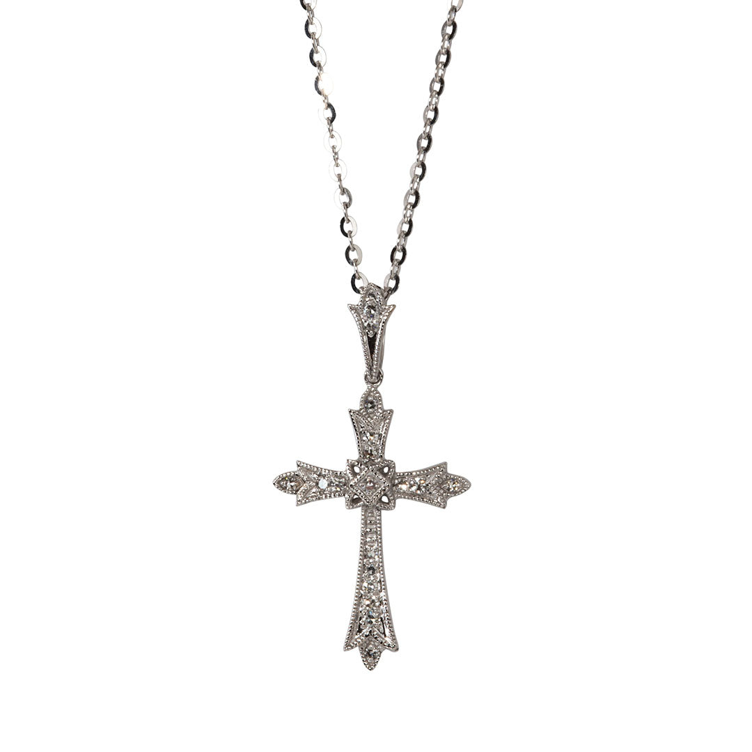 Diamond Cross 14K White Gold Pendant Necklace