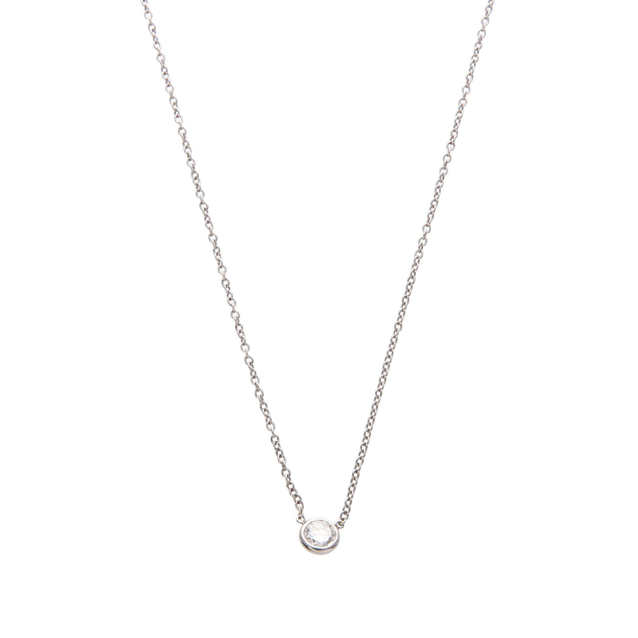0.96ct Diamond Solitaire Bezel 14K White Gold Necklace