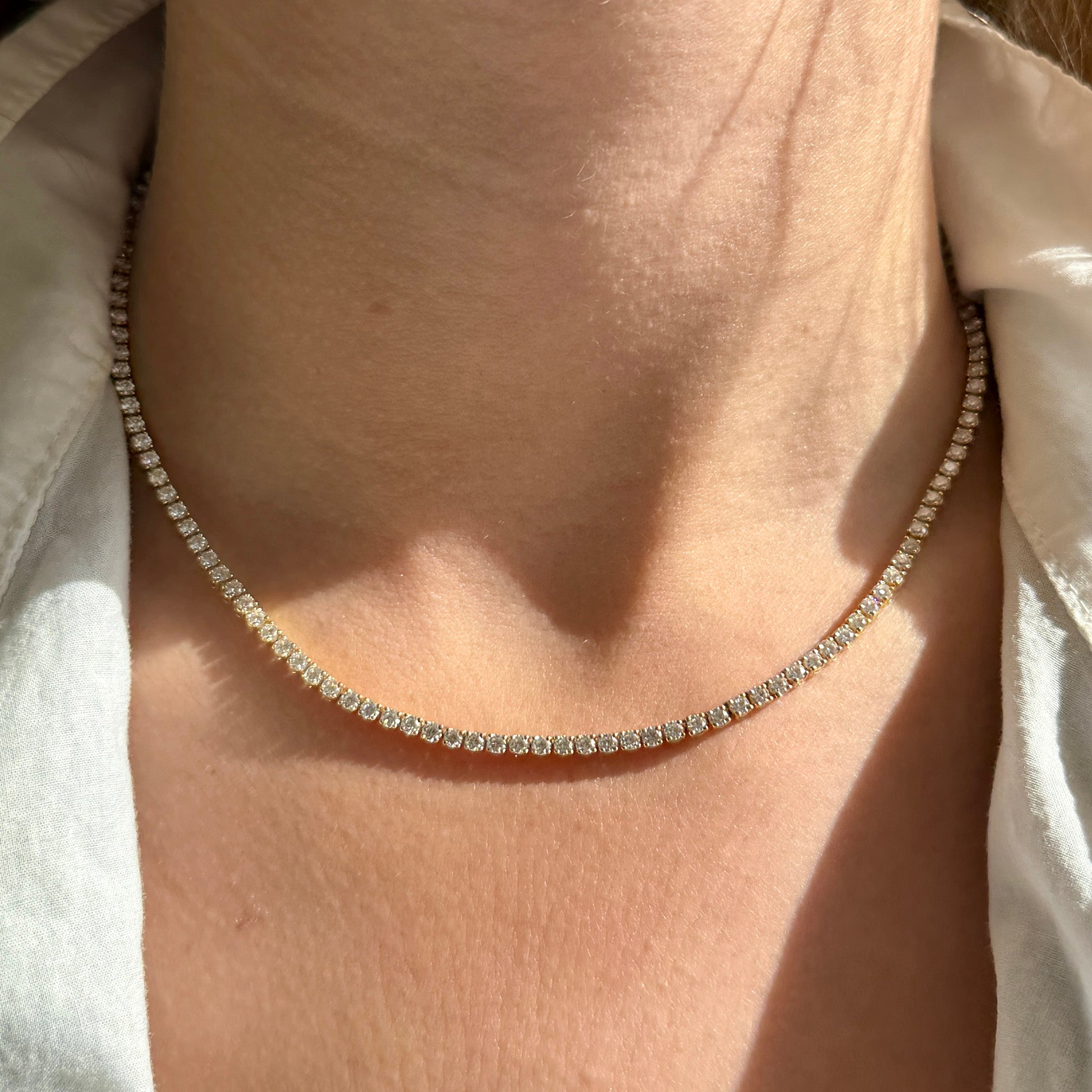 6.37ctw Diamond 18K Yellow Gold Tennis Necklace 16"