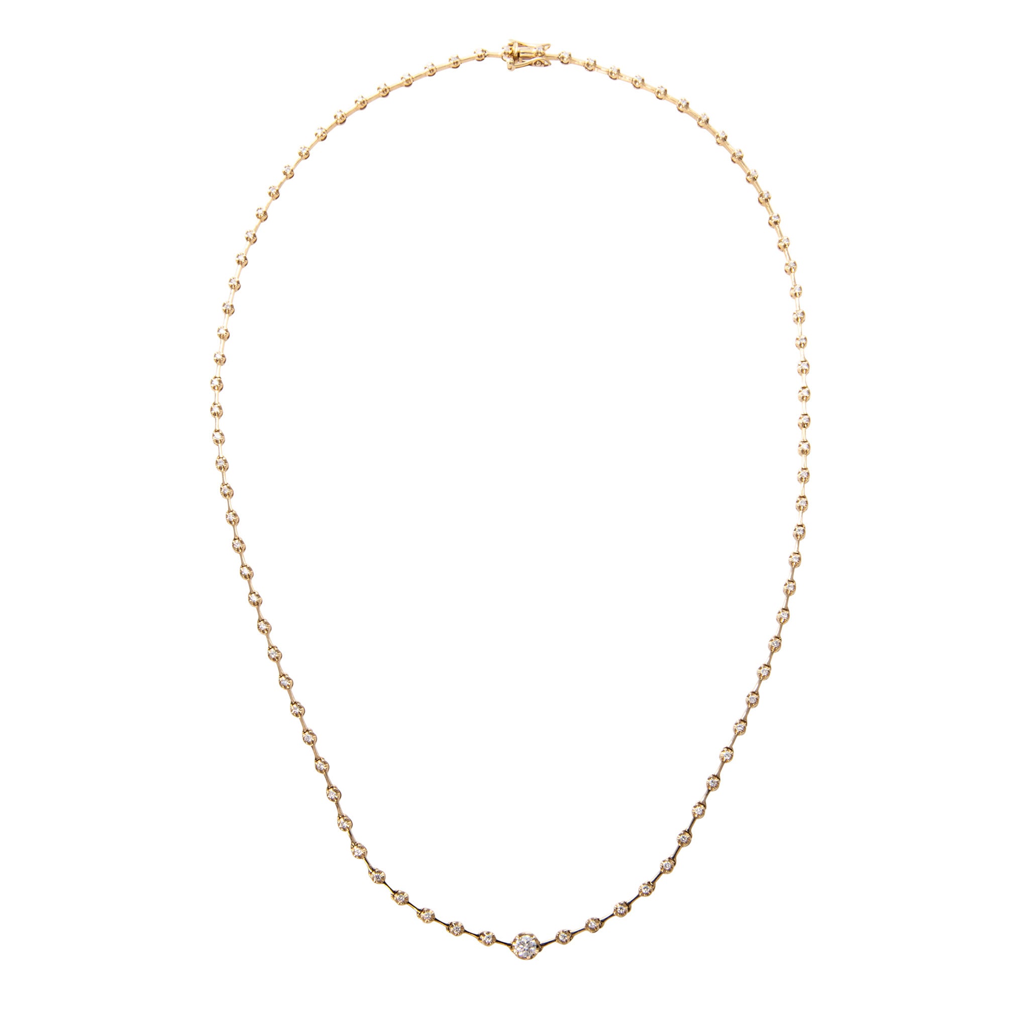 Diamond Station 18K Yellow Gold Tennis Necklace