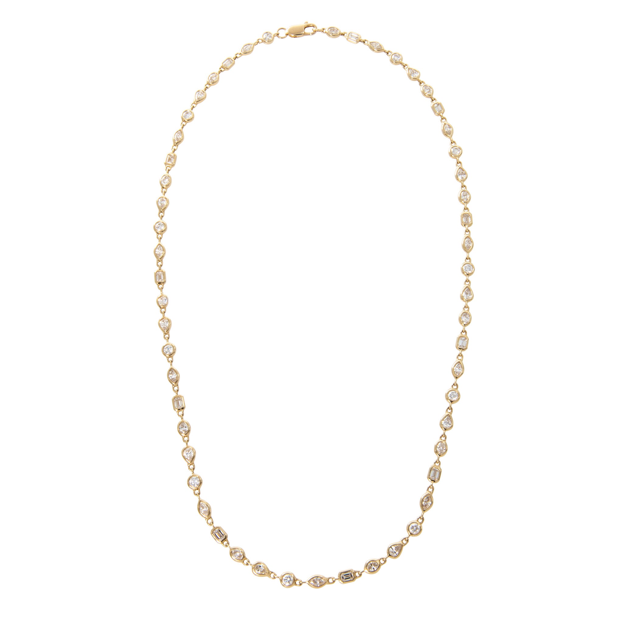 5ctw Diamond Mixed Cut Bezel Set 18K Yellow Gold Necklace