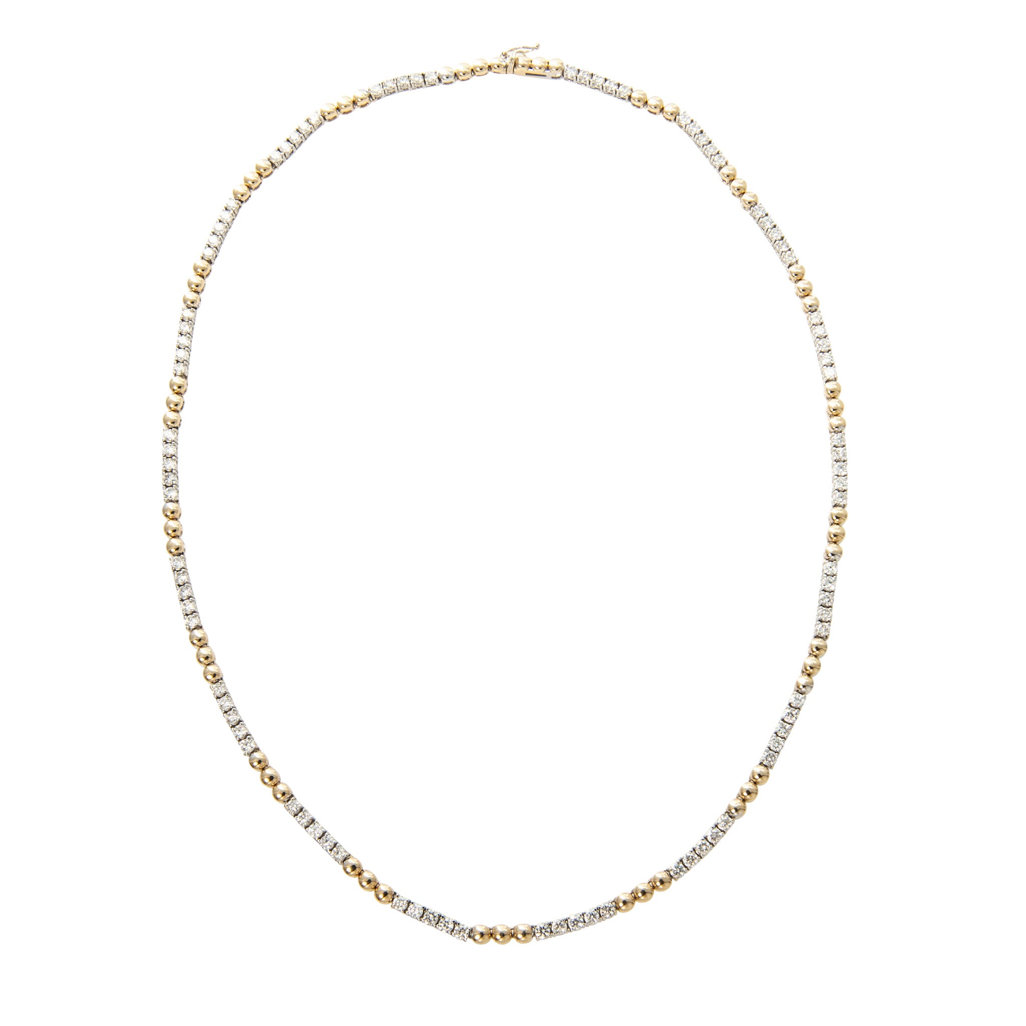 Diamond Two Tone 14K Gold Triple Bead Tennis Necklace