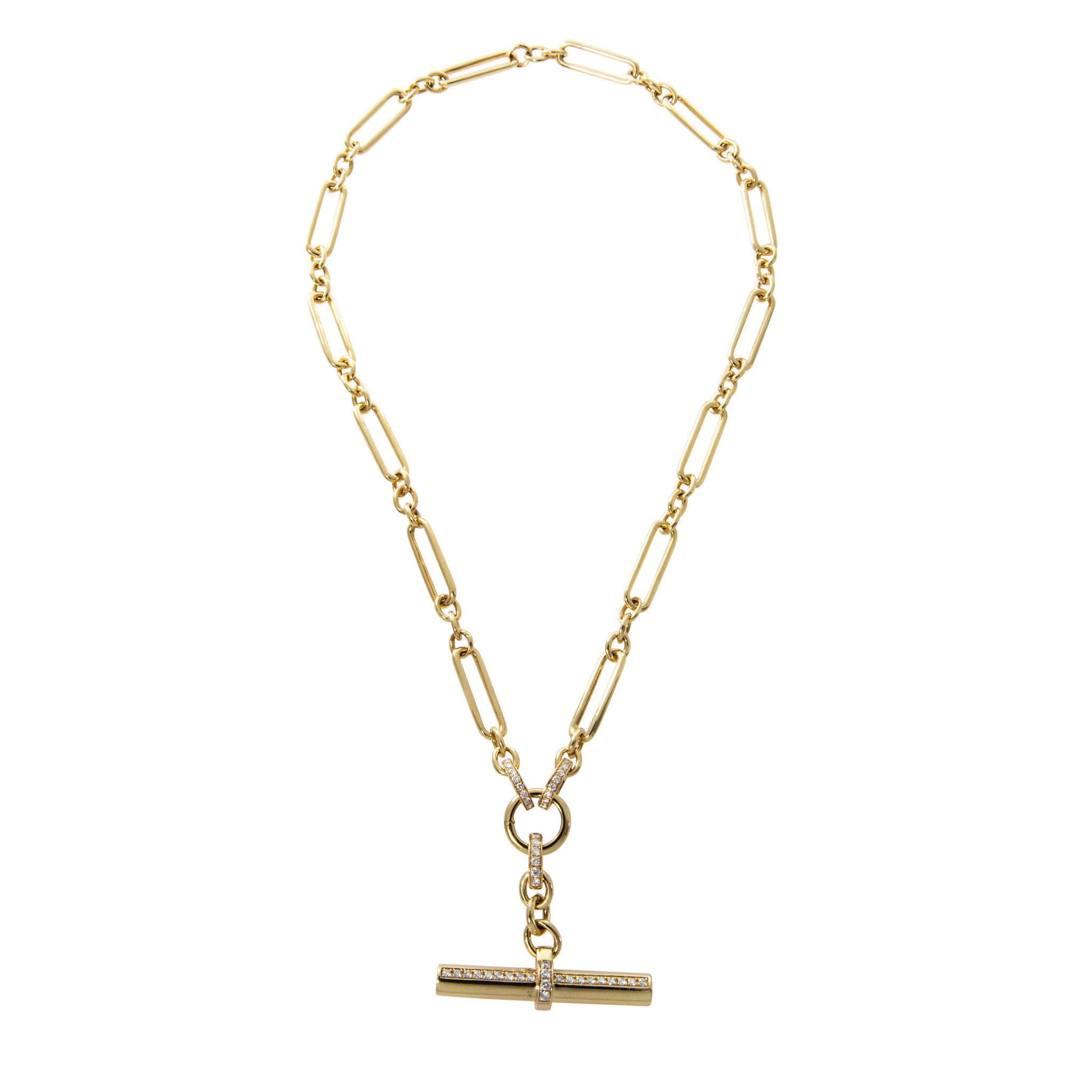 Diamond T-Bar Drop 14K Yellow Gold Mixed Link Necklace