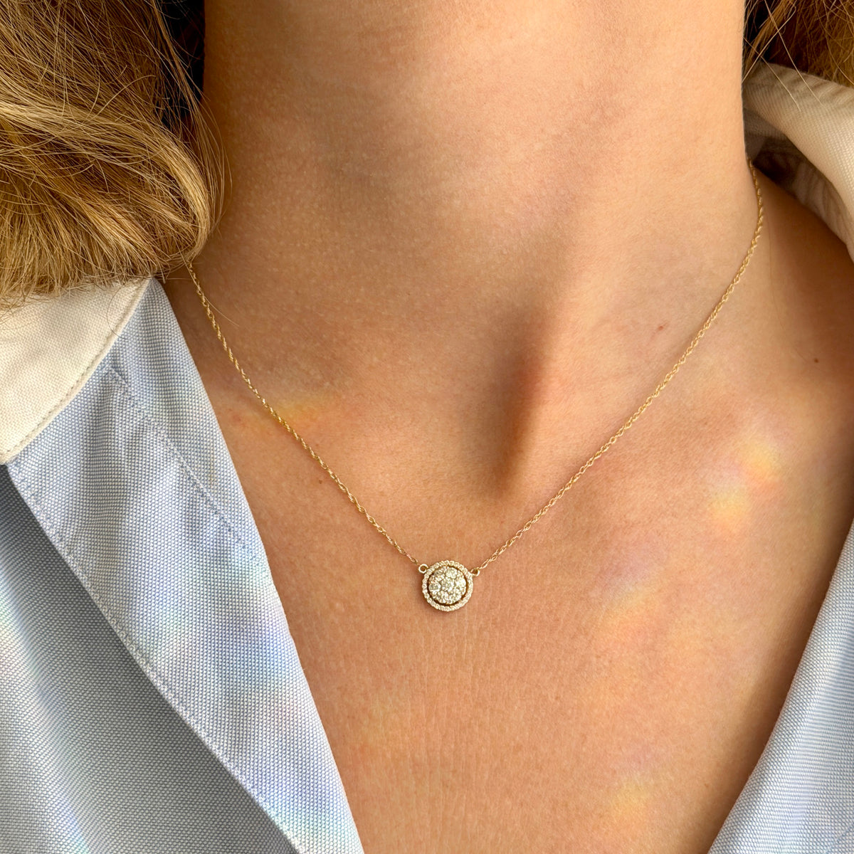 .47ctw Diamond Cluster Halo 14K Gold Pendant Necklace