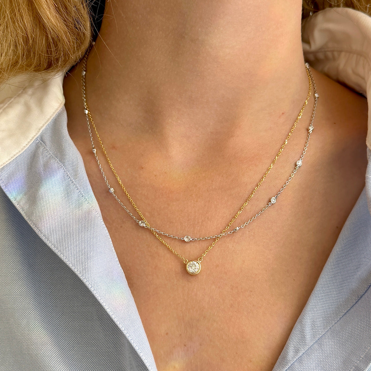 Diamond Bezel 14-Station 14K White Gold Necklace