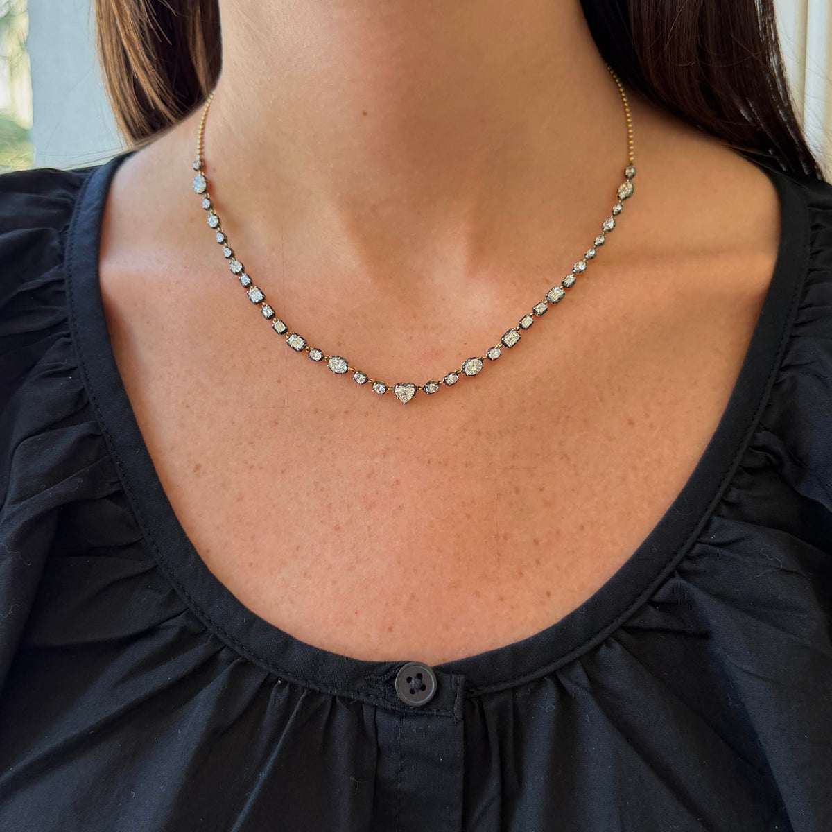 5ctw Mixed-Cut Diamond 14K Gold Georgian Setting Necklace