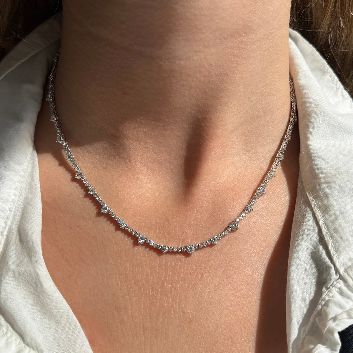 7ctw Diamond Three-Prong 14K White Gold Tennis Necklace 16.5"