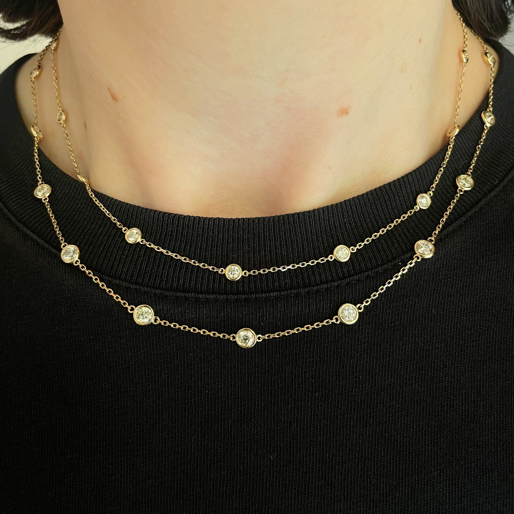 3ct Diamonds by the Yard 14 Station 14K Yellow Gold Necklace