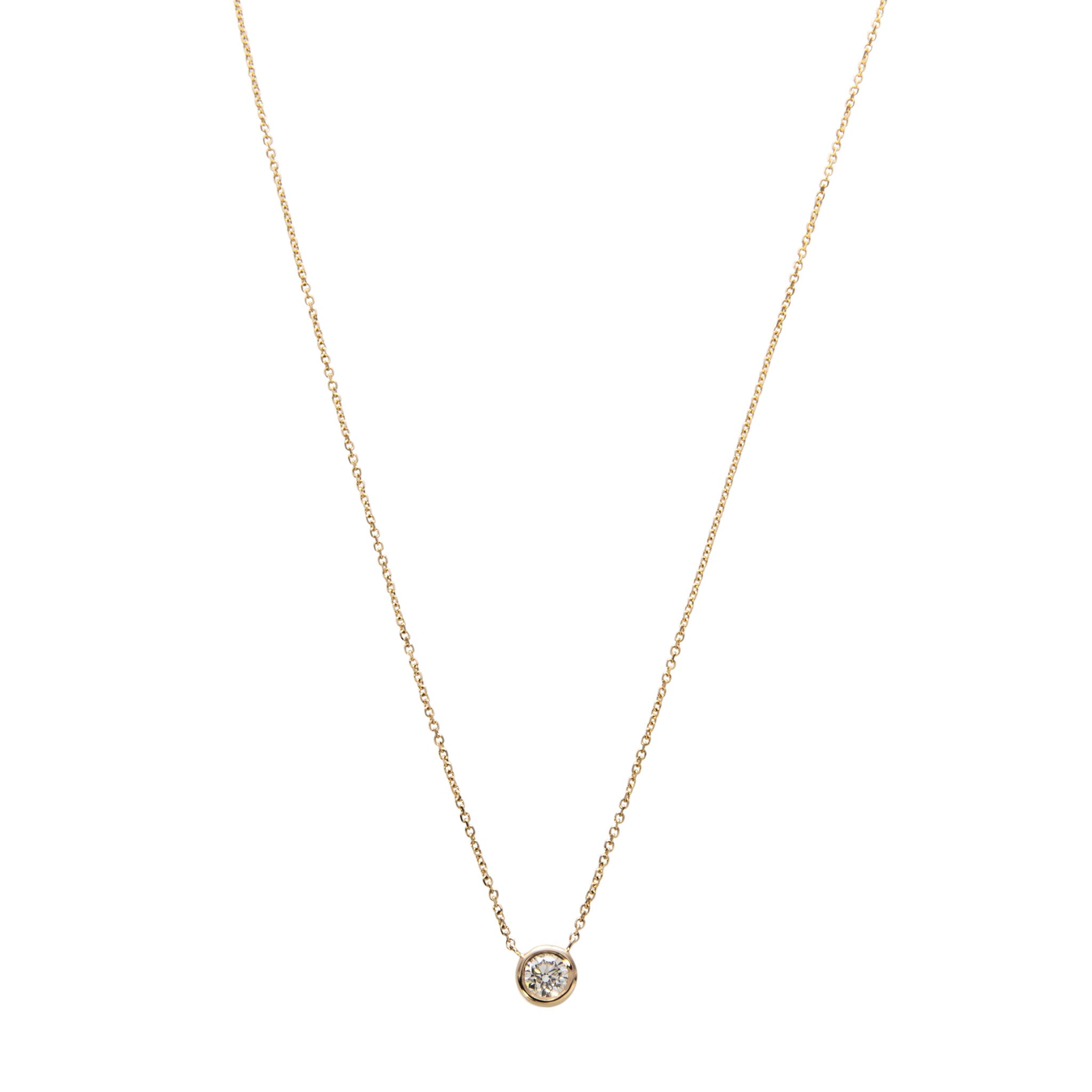 .75ct Diamond Solitaire Bezel 14K Yellow Gold Necklace