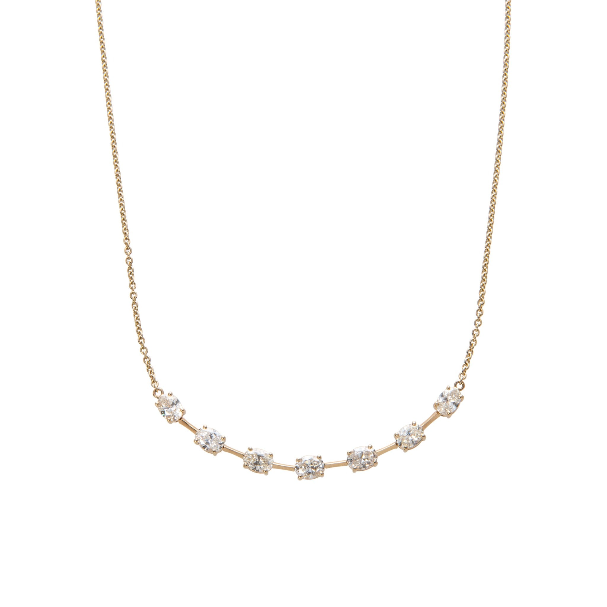 2.42ct Oval Diamond 7 Station 14K Yellow Gold Necklace