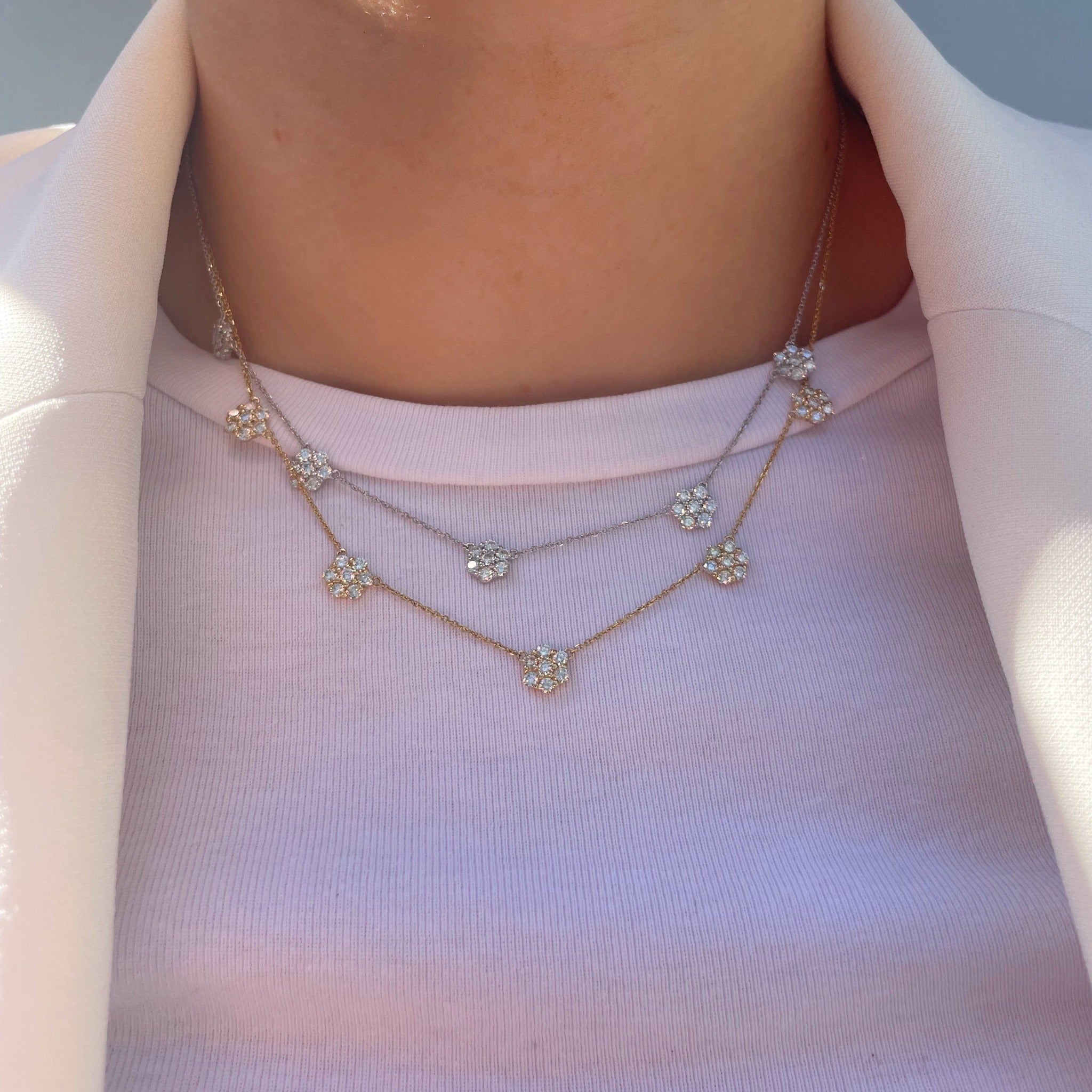 2ct Diamond Flower Cluster 5 Station 14K White Gold Necklace