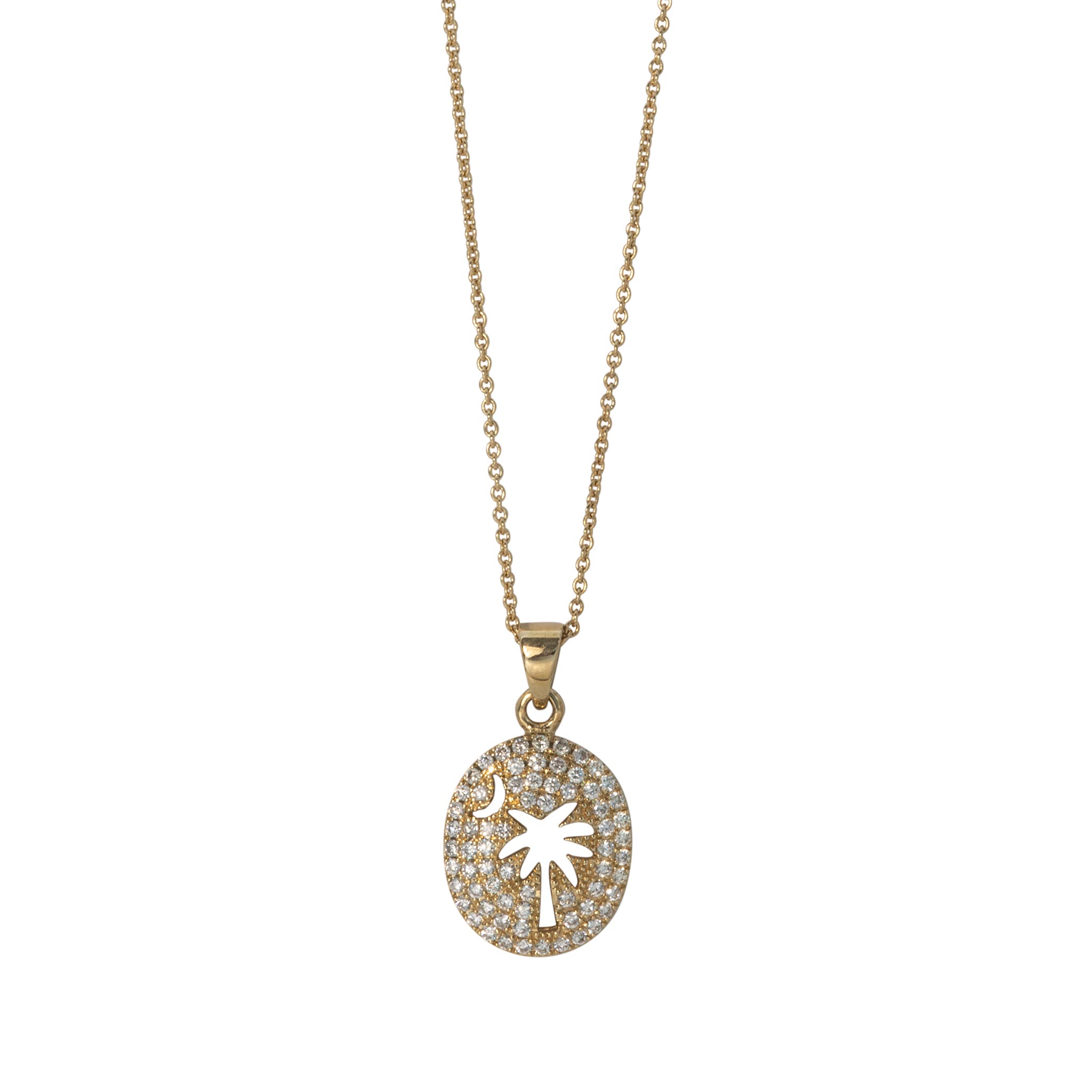 Diamond Pavé Palmetto Tree Cutout 14K Gold Pendant Necklace