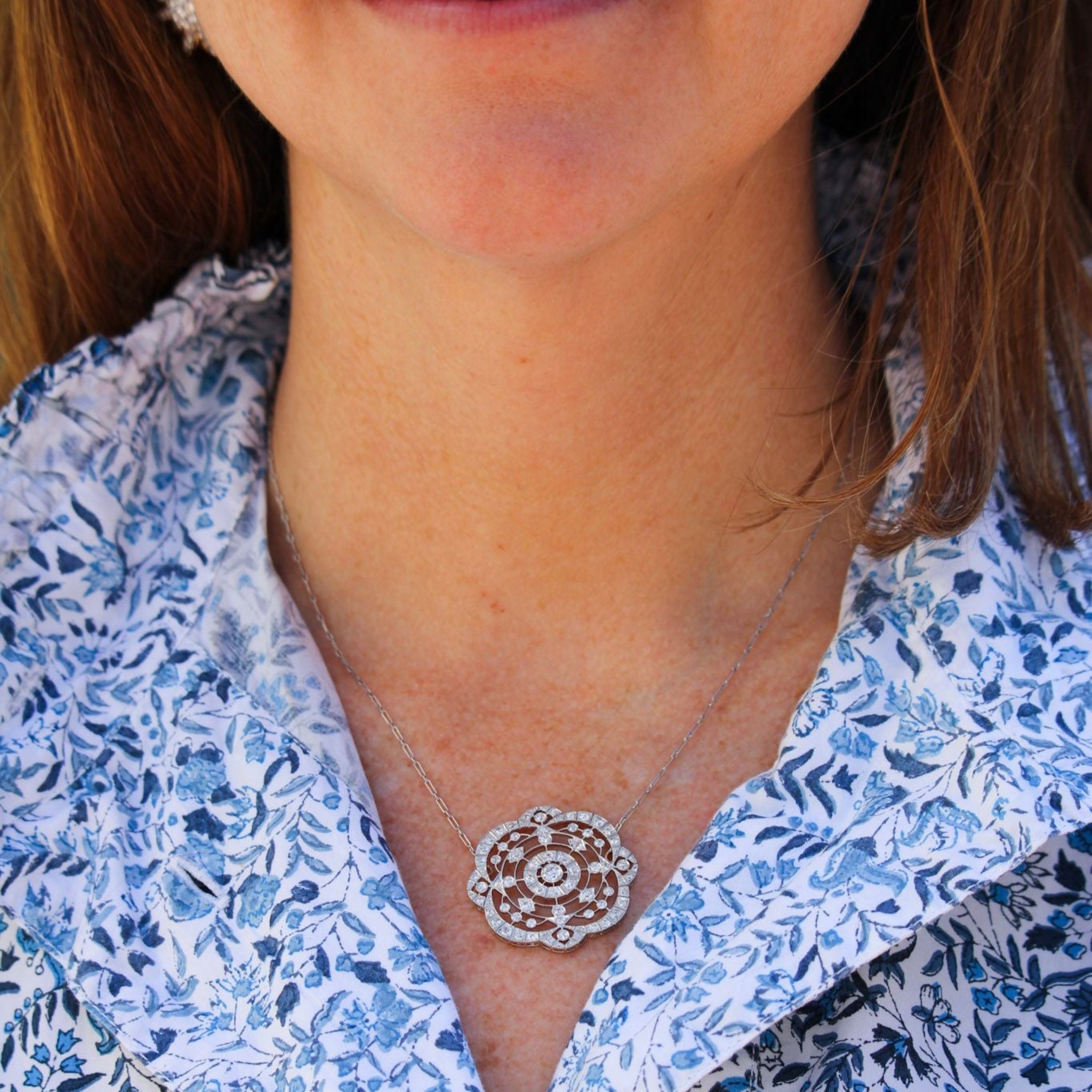 Edwardian Style 1.5ctw Diamond Platinum Pendant Necklace