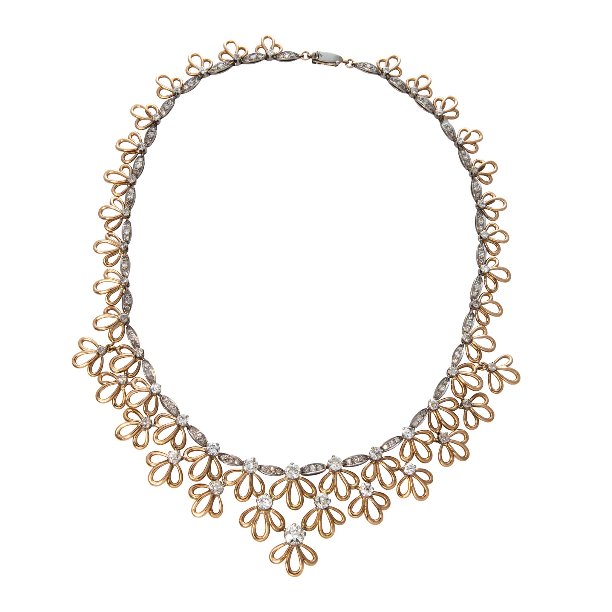 Victorian Diamond 18K Gold Floral Bib Necklace