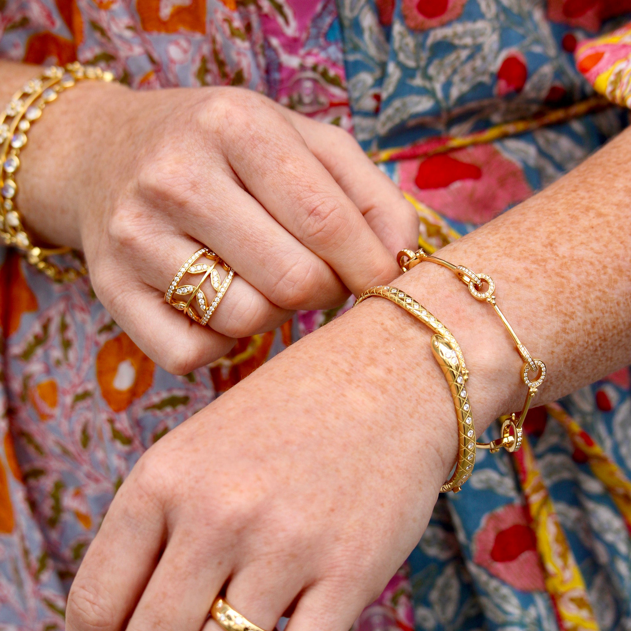 Temple St. Clair Small Orsina Bracelet, Delphi Serpent Bangle Bracelet, Diamond Vine Ring