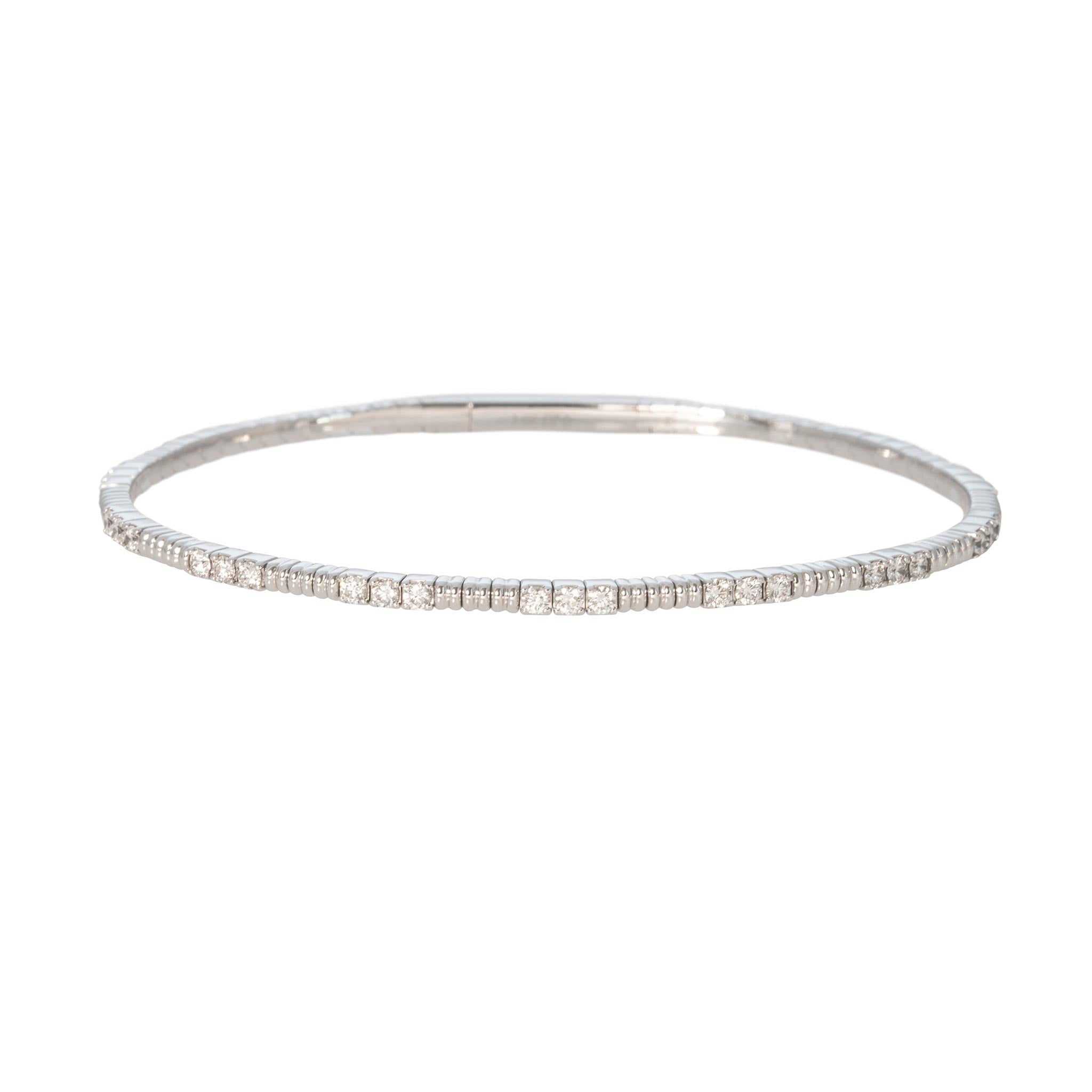 Diamond 14K White Gold Ribbed Flexible Bangle