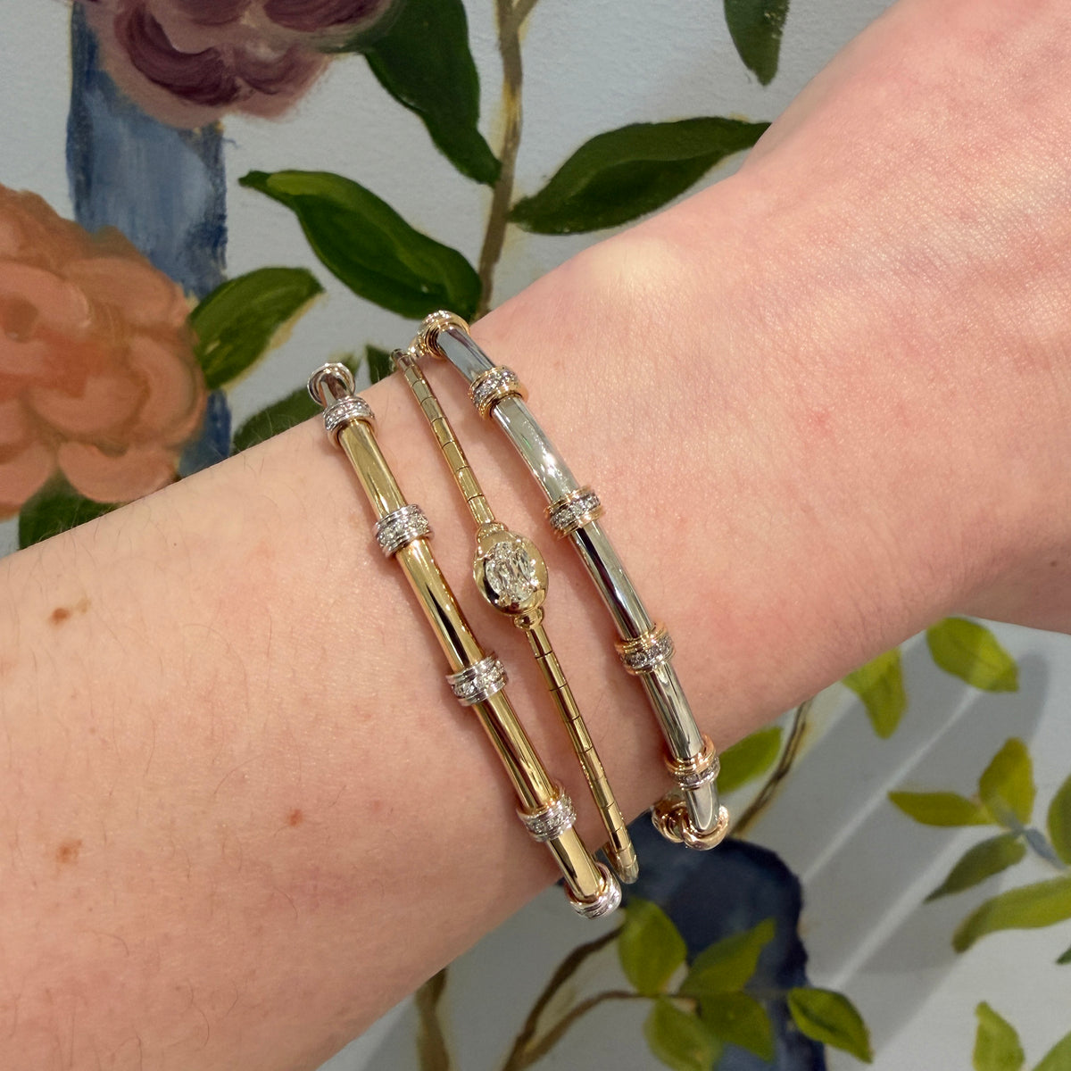Christopher Designs Diamond 14K Gold Two-Tone Memory Cuff, Christopher Designs Love Luxe L'Amour Crisscut Oval Diamond 14K Yellow Gold Bangle