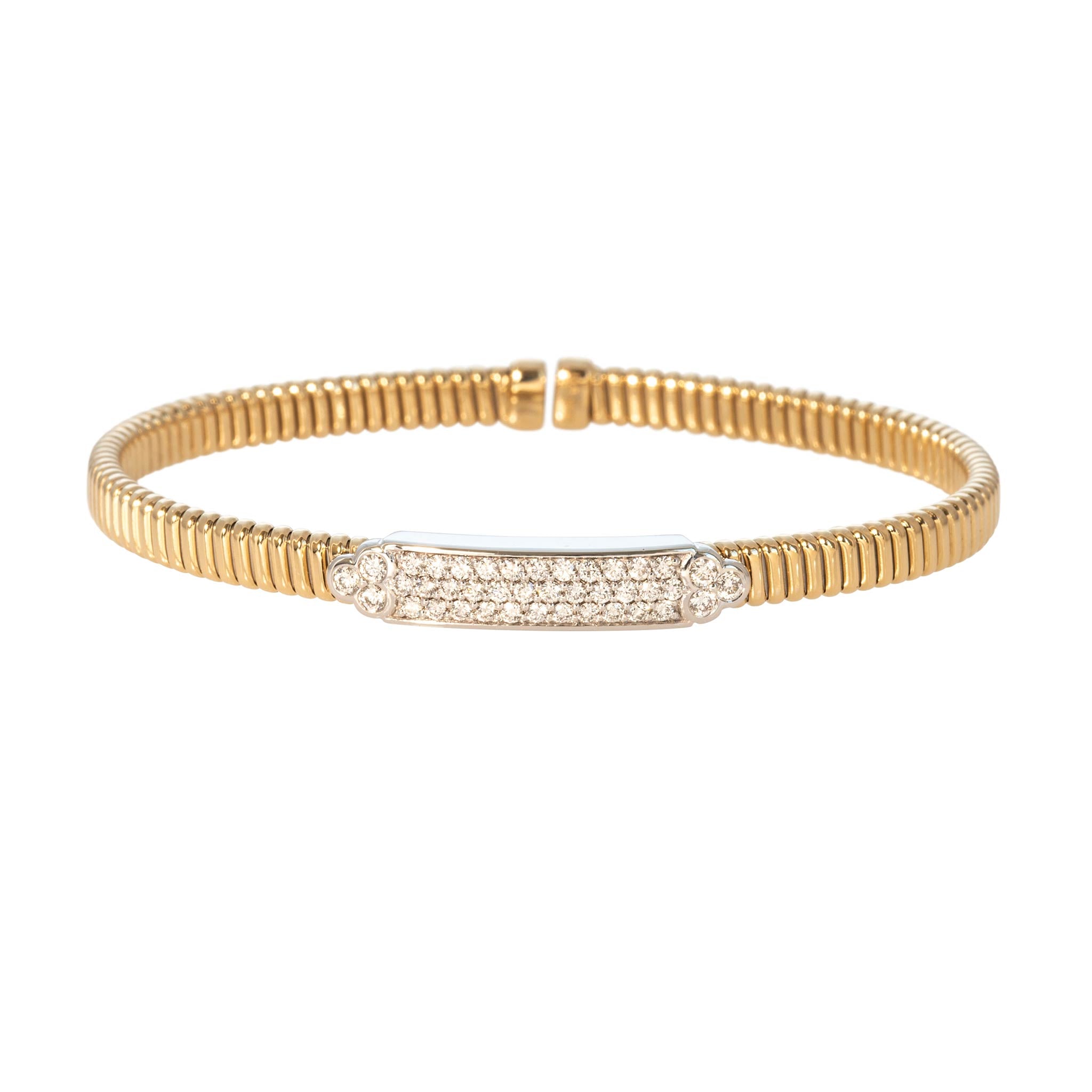 Diamond Pavé Station 18K Gold Flexible Tubogas Cuff Bangle