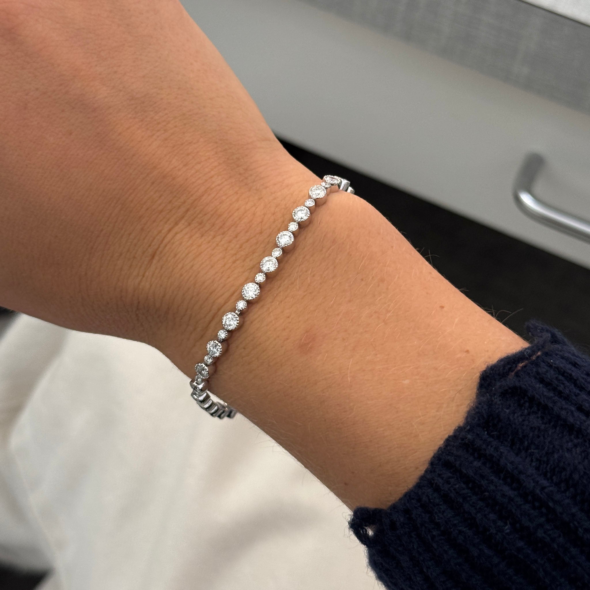 3.22ctw Diamond Milgrain Bezel 14K White Gold Tennis Bracelet