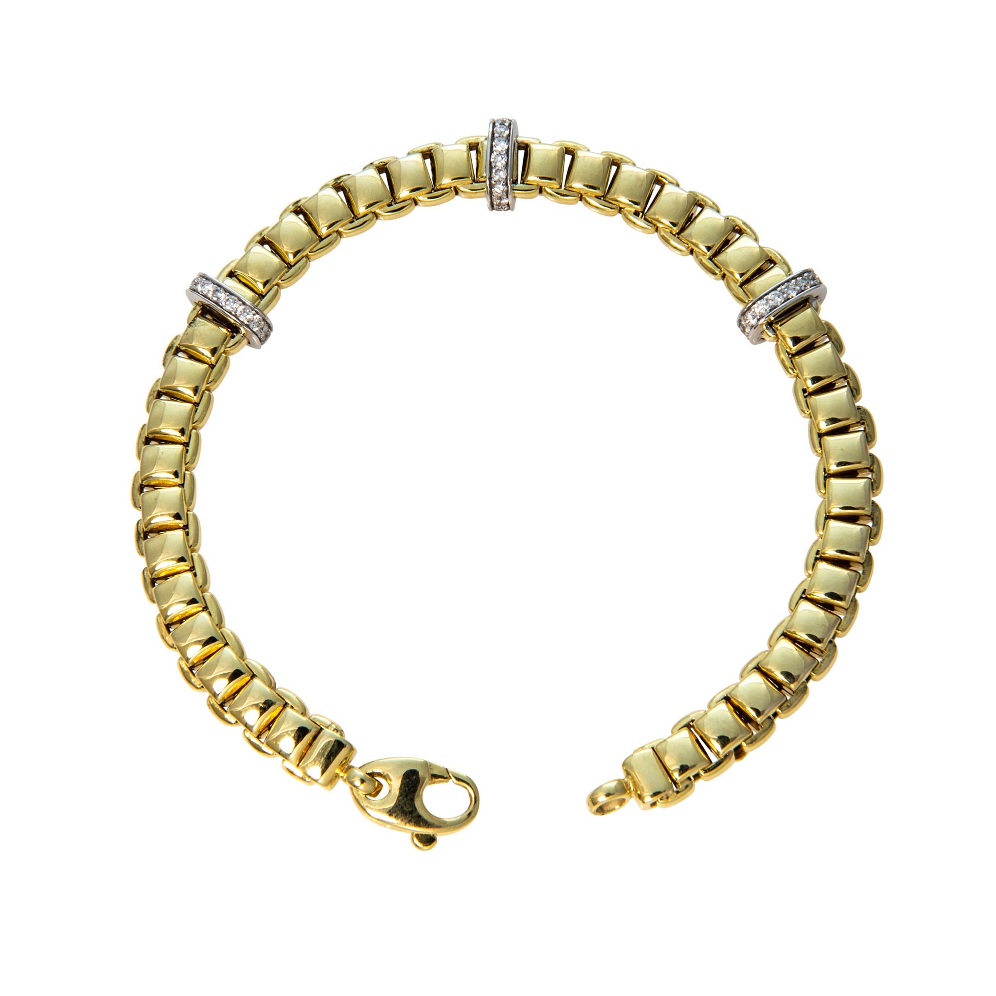 Diamond Pavé Station Two Tone 14K Gold Box Link Bracelet