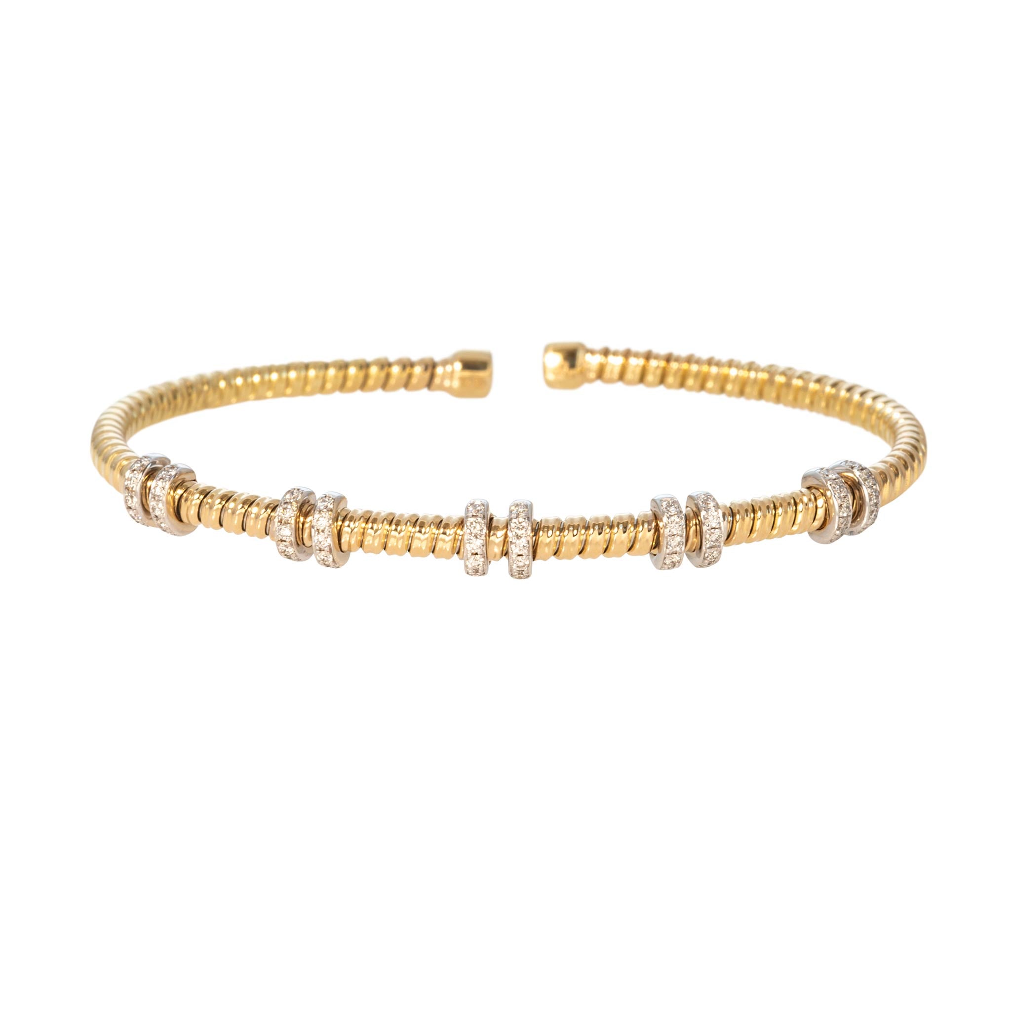 Diamond Pavé 5-Station 18K Gold Flexible Cuff Bangle