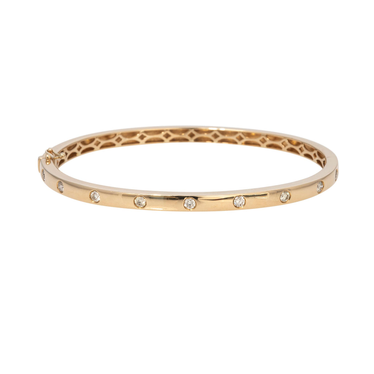 Diamond 9-Stone Flush Set 14K Yellow Gold Bangle