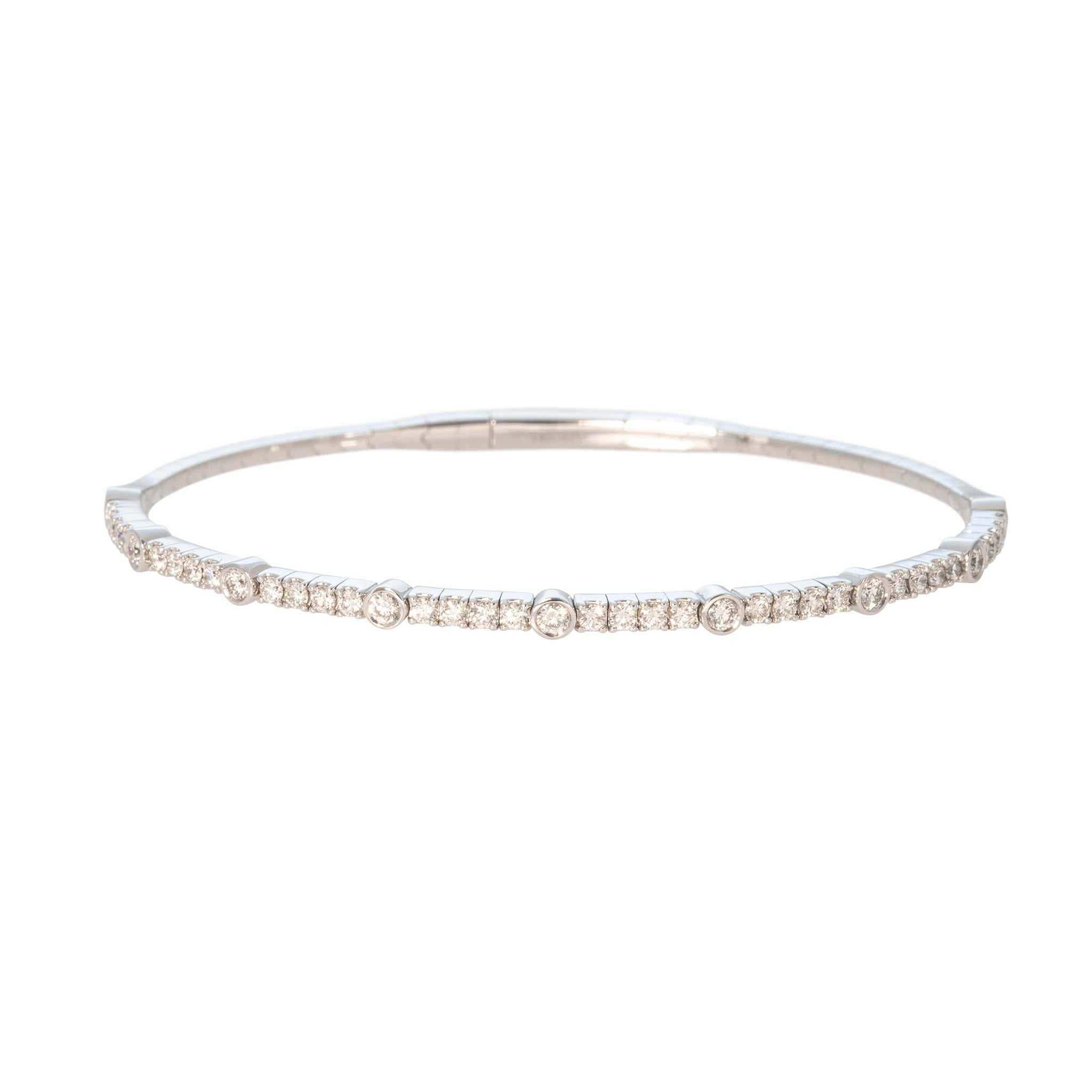 Diamond Bezel Station 14K White Gold Flexible Bangle