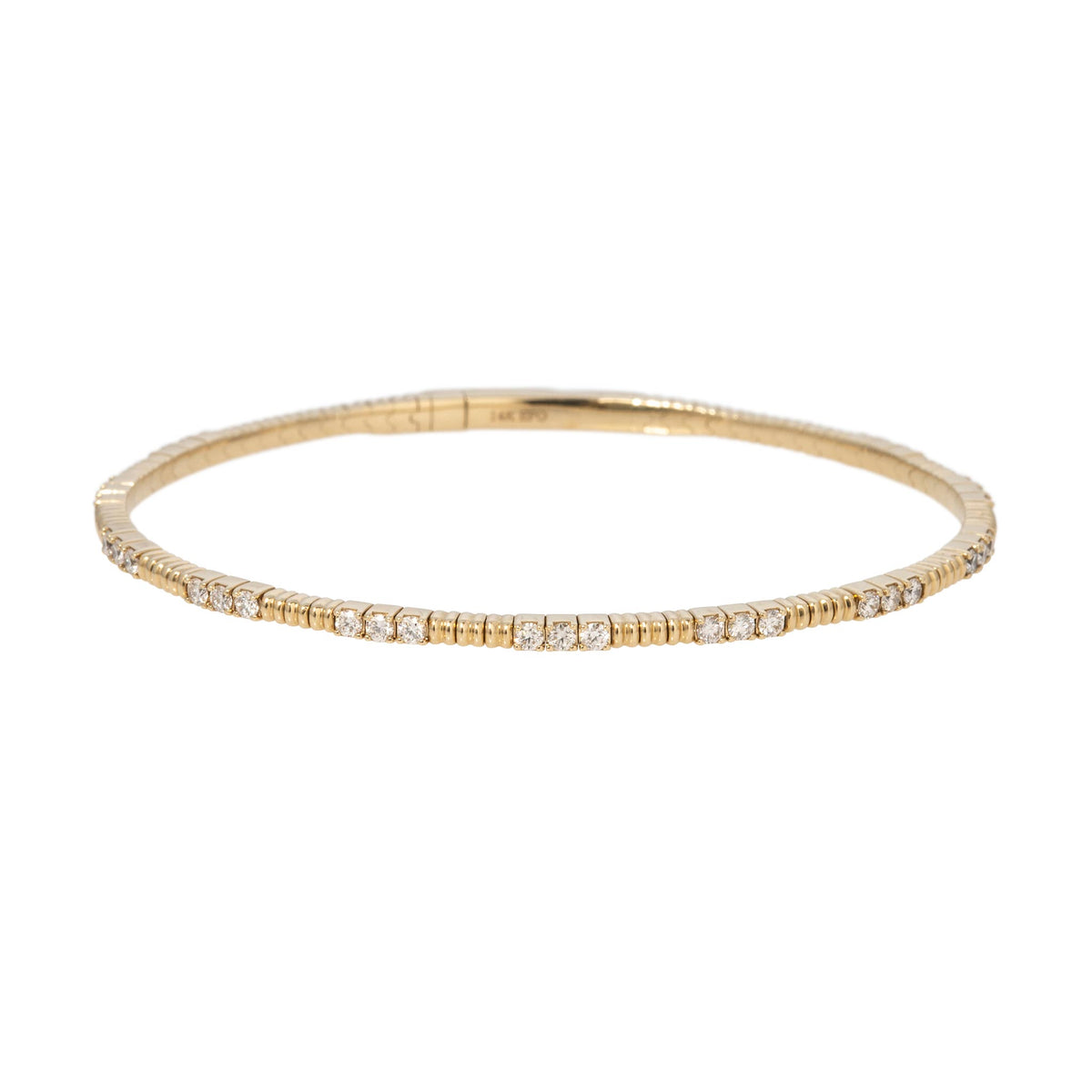 .80ctw Diamond 14K Yellow Gold Ribbed Flexible Bangle