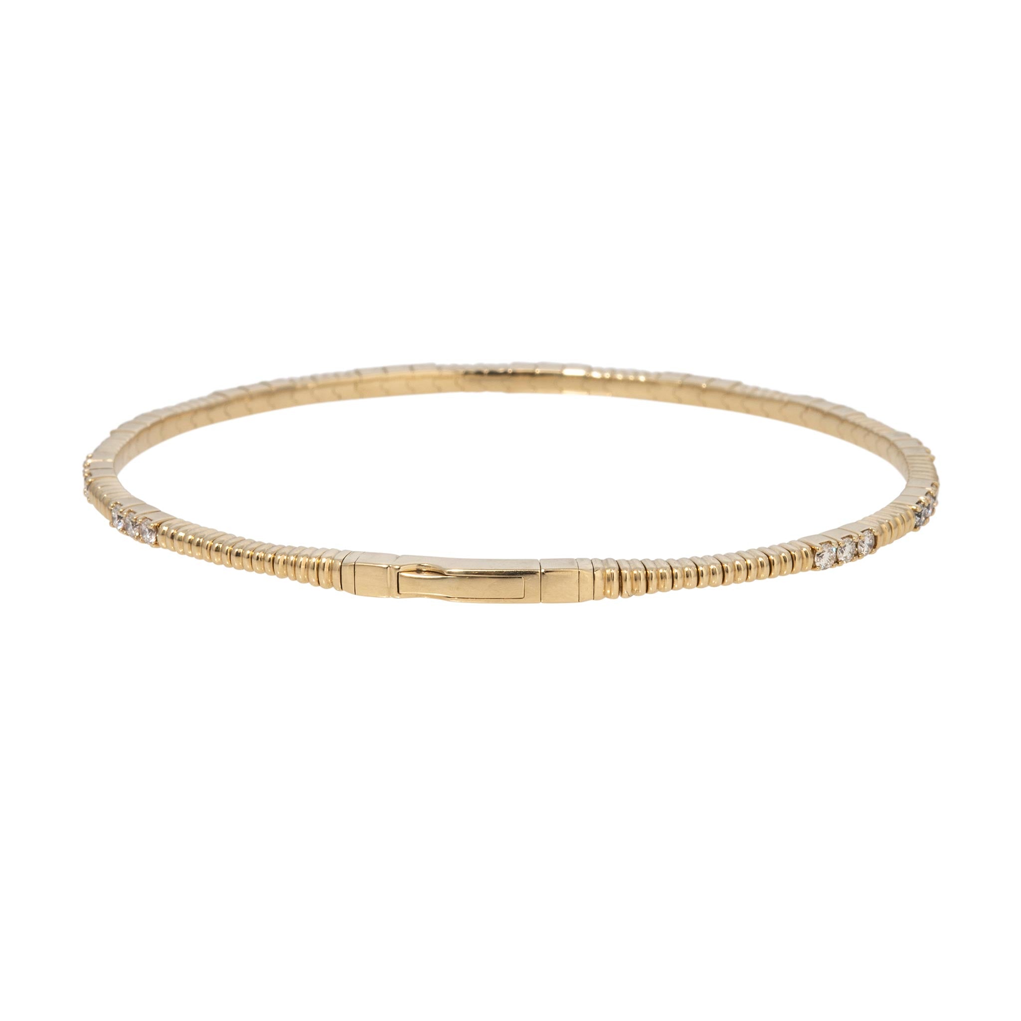 .85ctw Diamond 14K Yellow Gold Ribbed Flexible Bangle