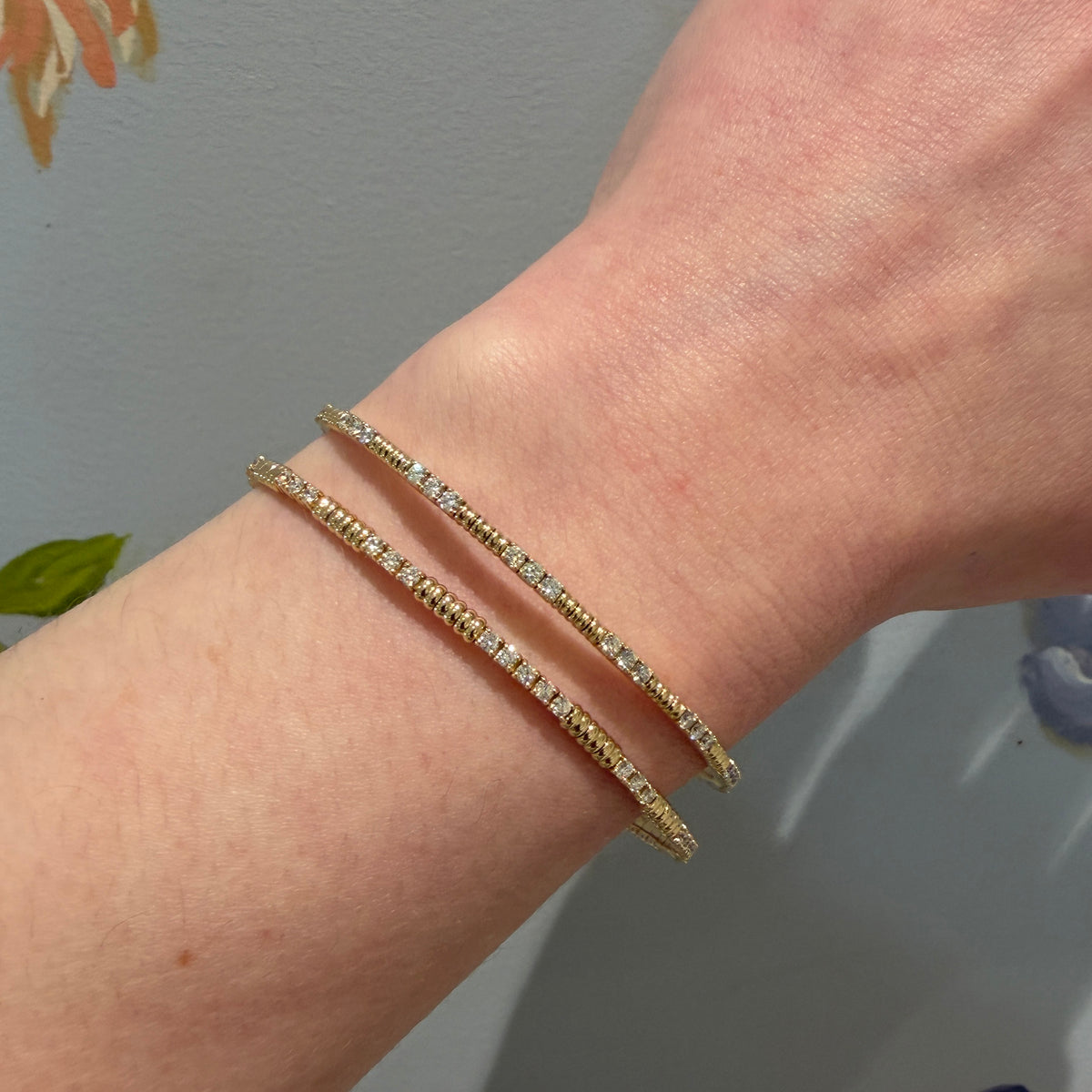 .80ctw Diamond 14K Yellow Gold Ribbed Flexible Bangle, .62ctw Diamond 14K Yellow Gold Ribbed Flexible Bangle