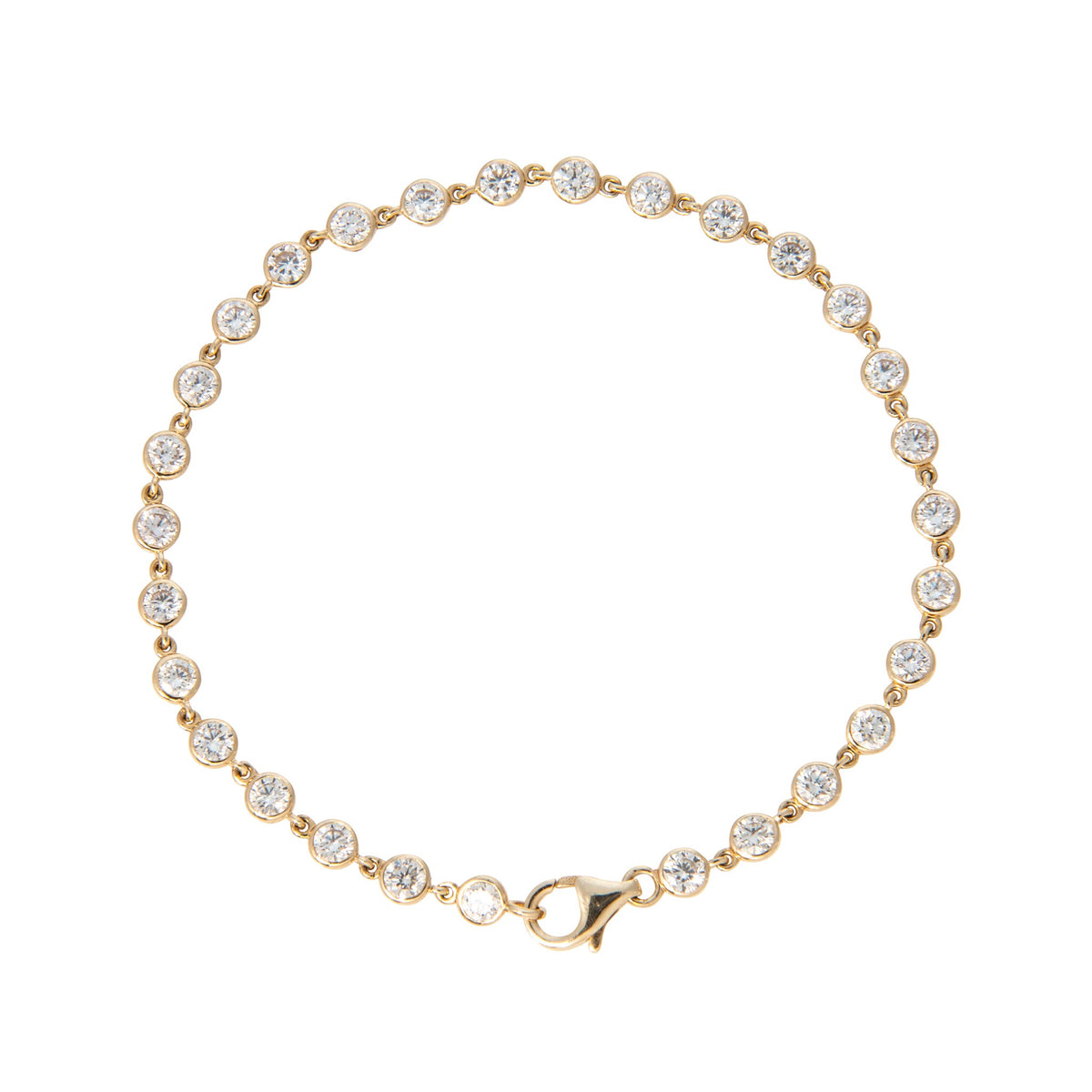 3ctw Diamond Bezel 14K Yellow Gold Tennis Bracelet