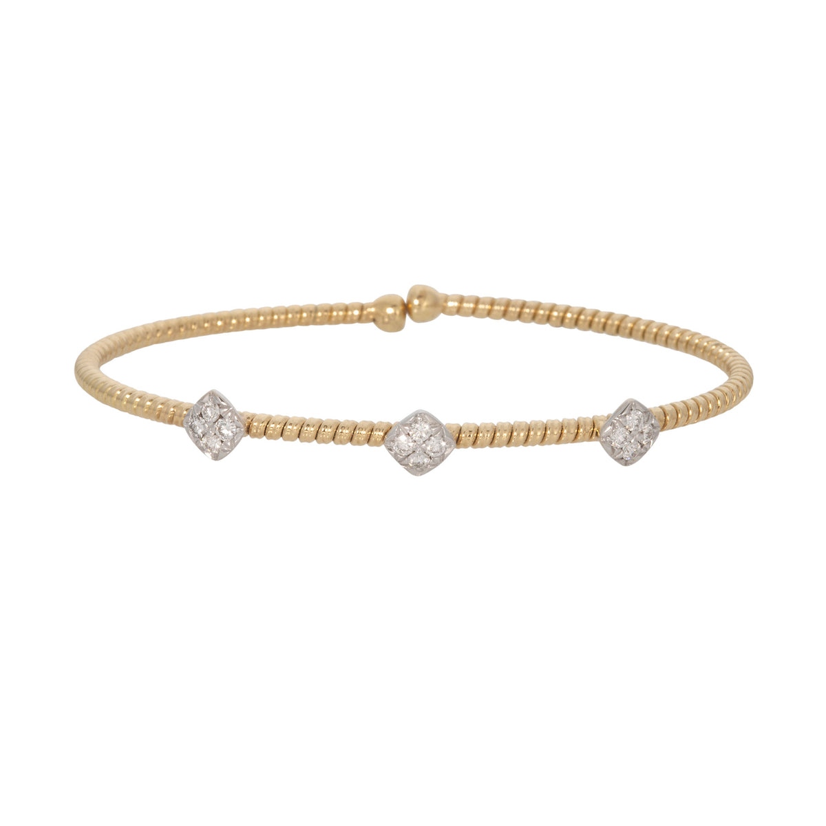 .30ctw Diamond Pavé 3-Station 18K Gold Flexible Cuff Bangle