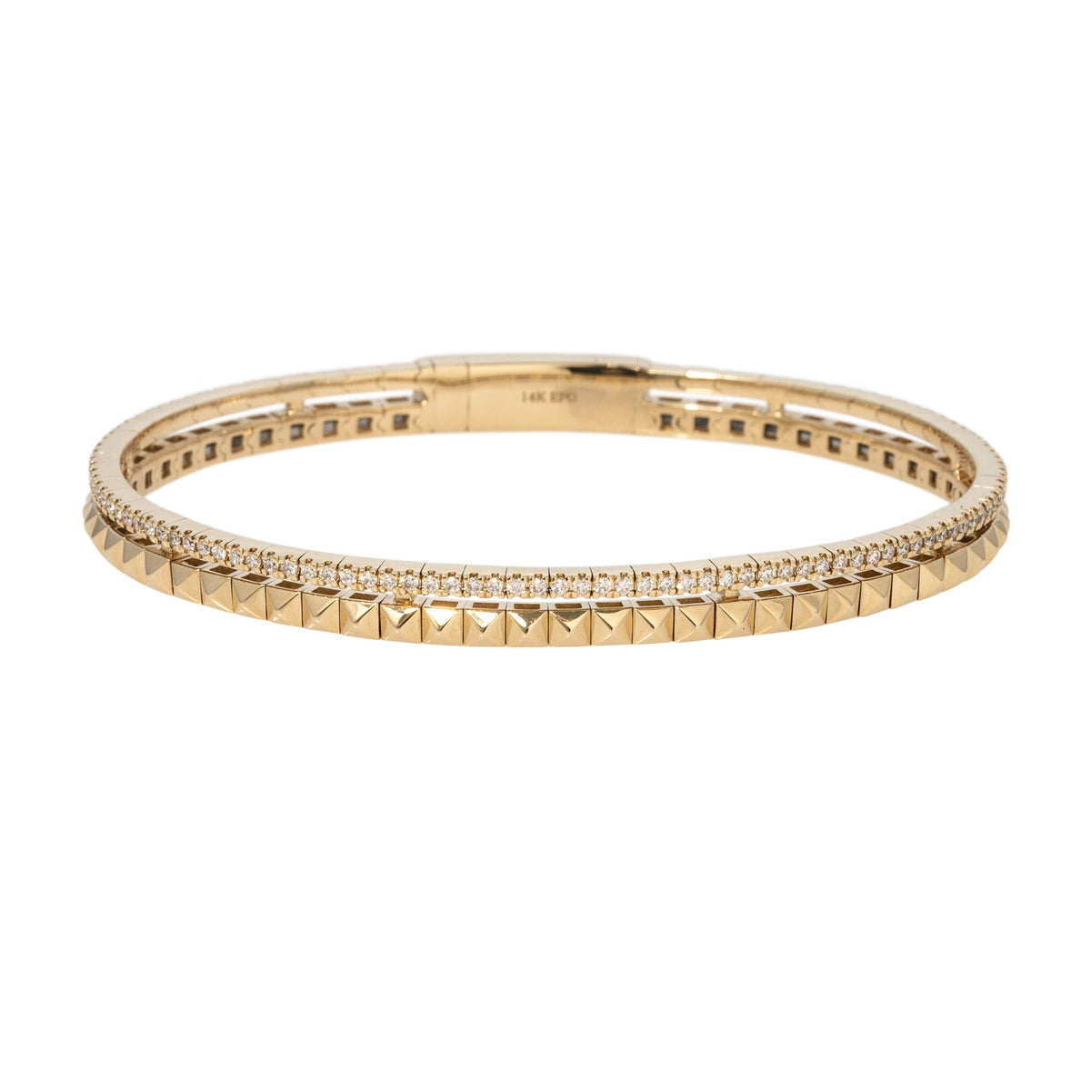 .75ctw Diamond Pavé 14K Yellow Gold Studded Flexible Bangle