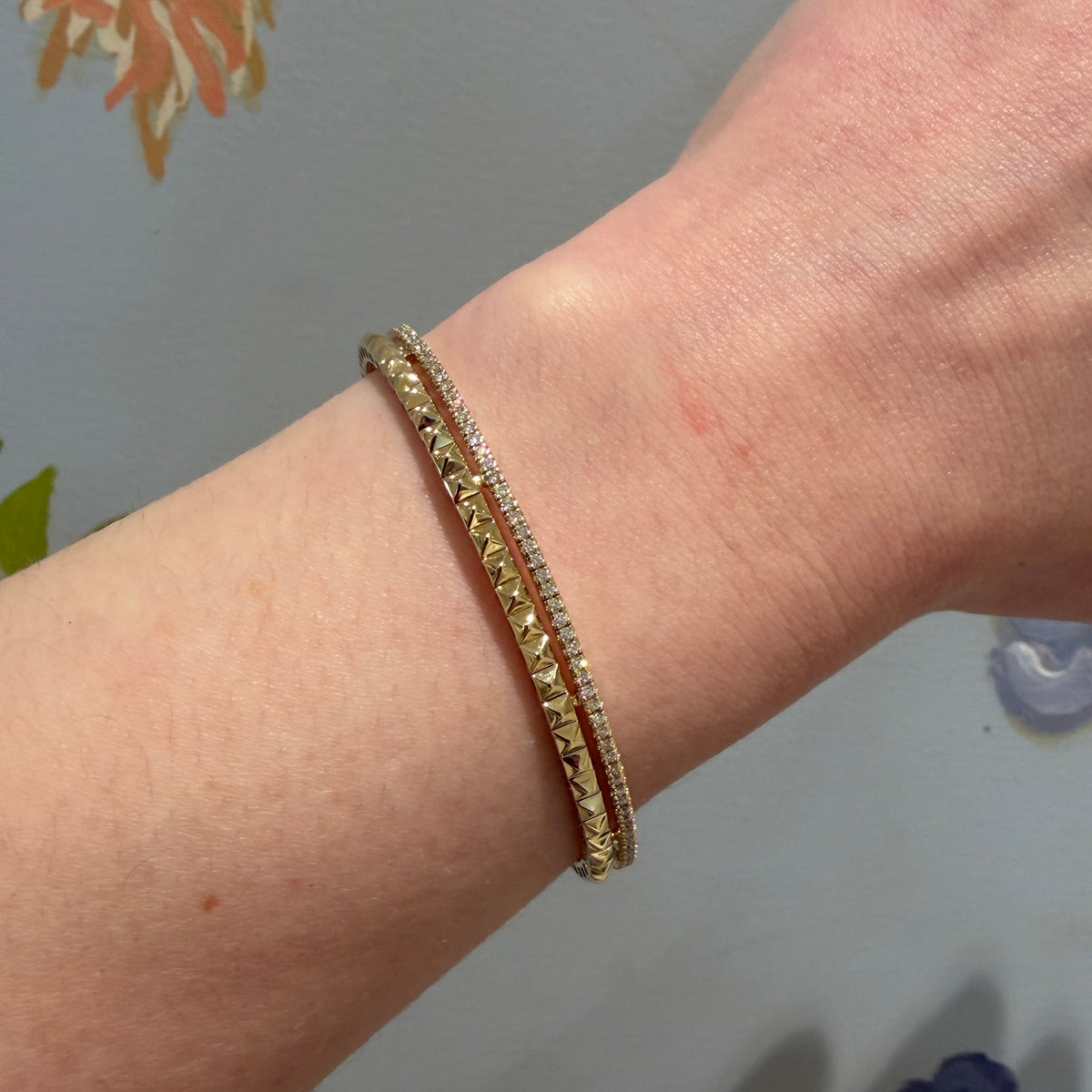 .75ctw Diamond Pavé 14K Yellow Gold Studded Flexible Bangle