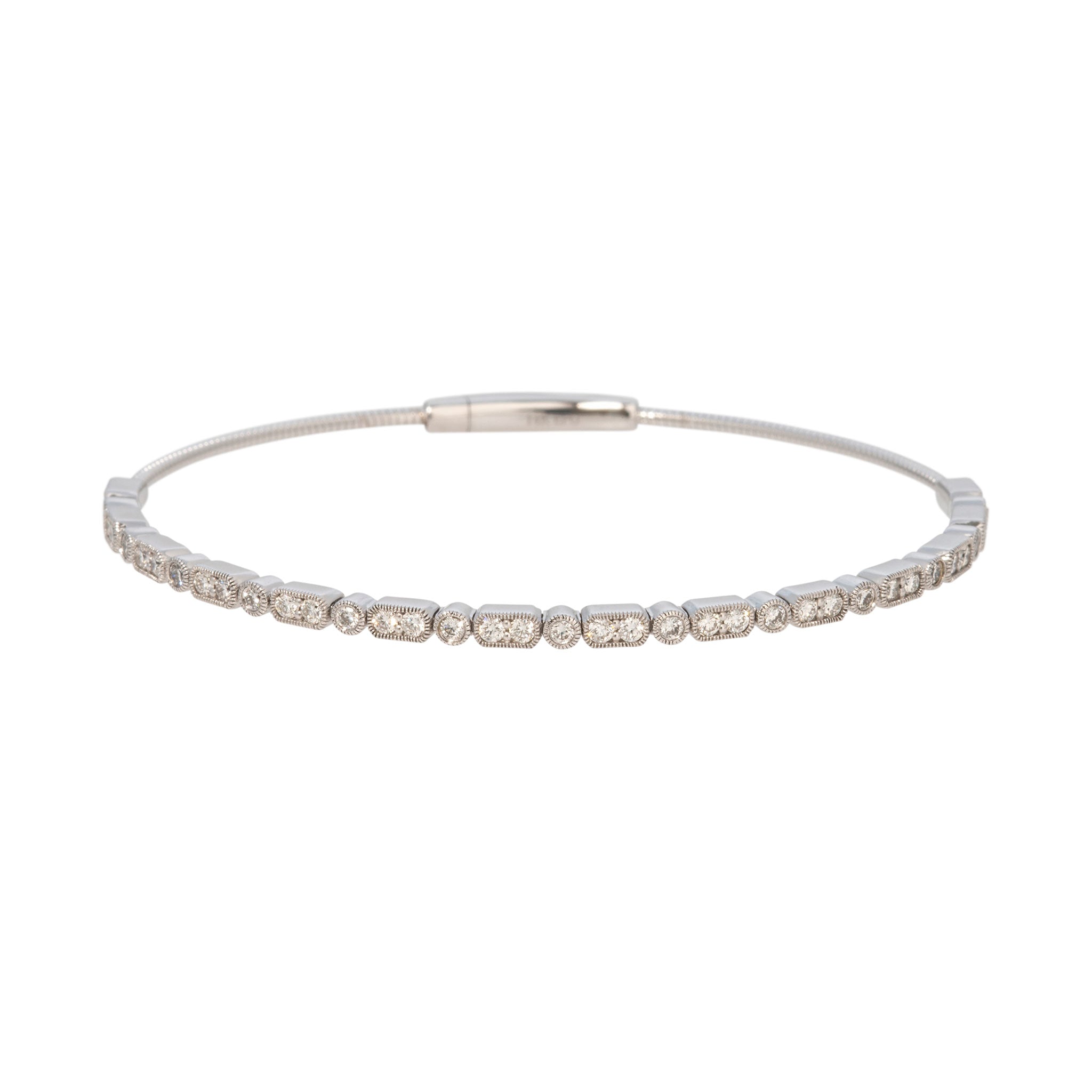 .83ctw Diamond Milgrain 14K White Gold Flex Bangle