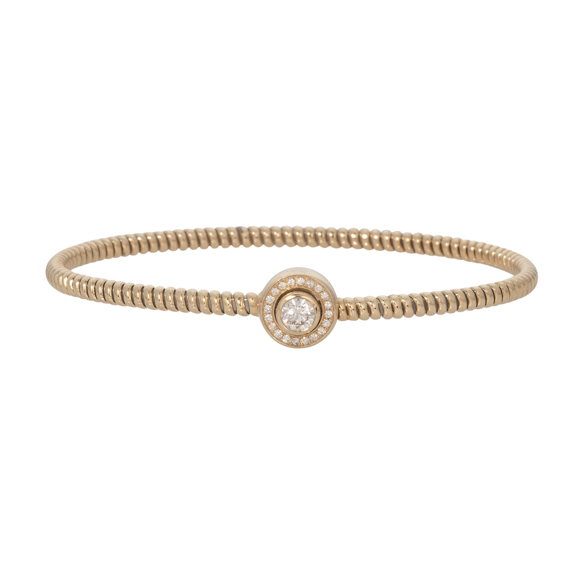 Diamond Halo 14K Yellow Gold Flexible Bangle