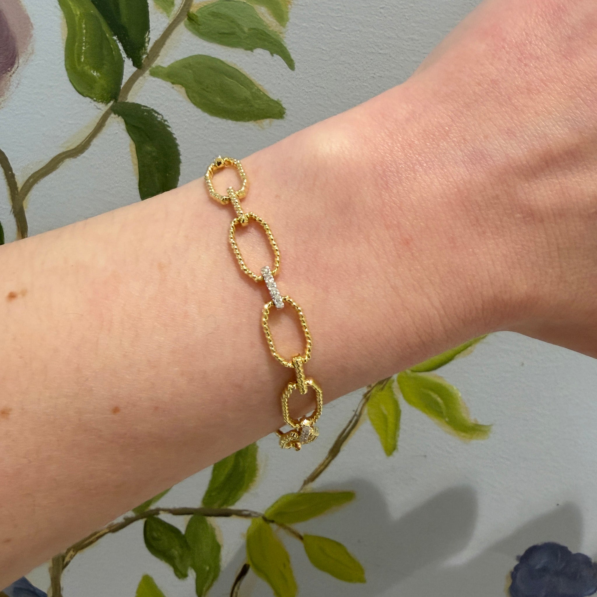 Diamond Pavé Accent 14K Gold Octagonal Link Bracelet