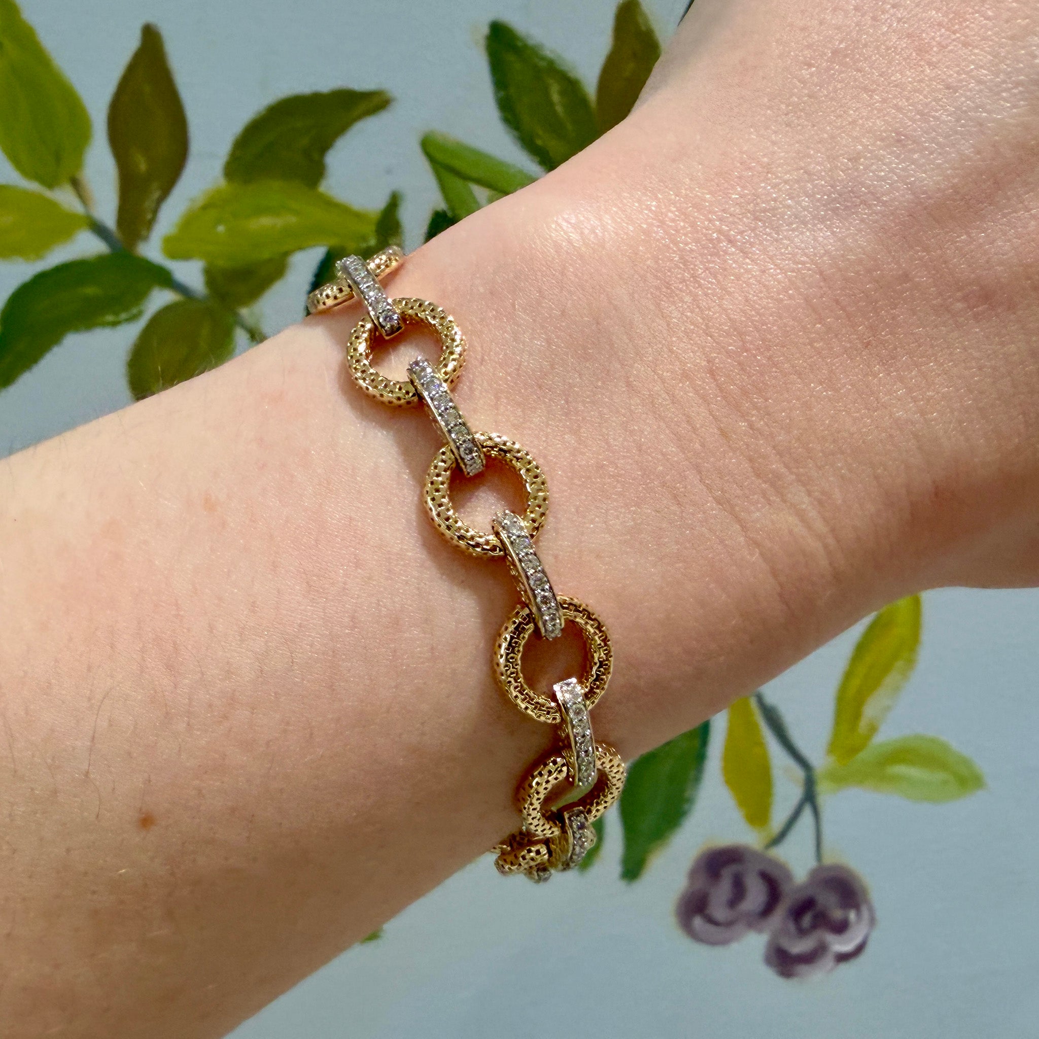 1ctw Diamond Pavé & Round Textured Link 14K Yellow Gold Bracelet