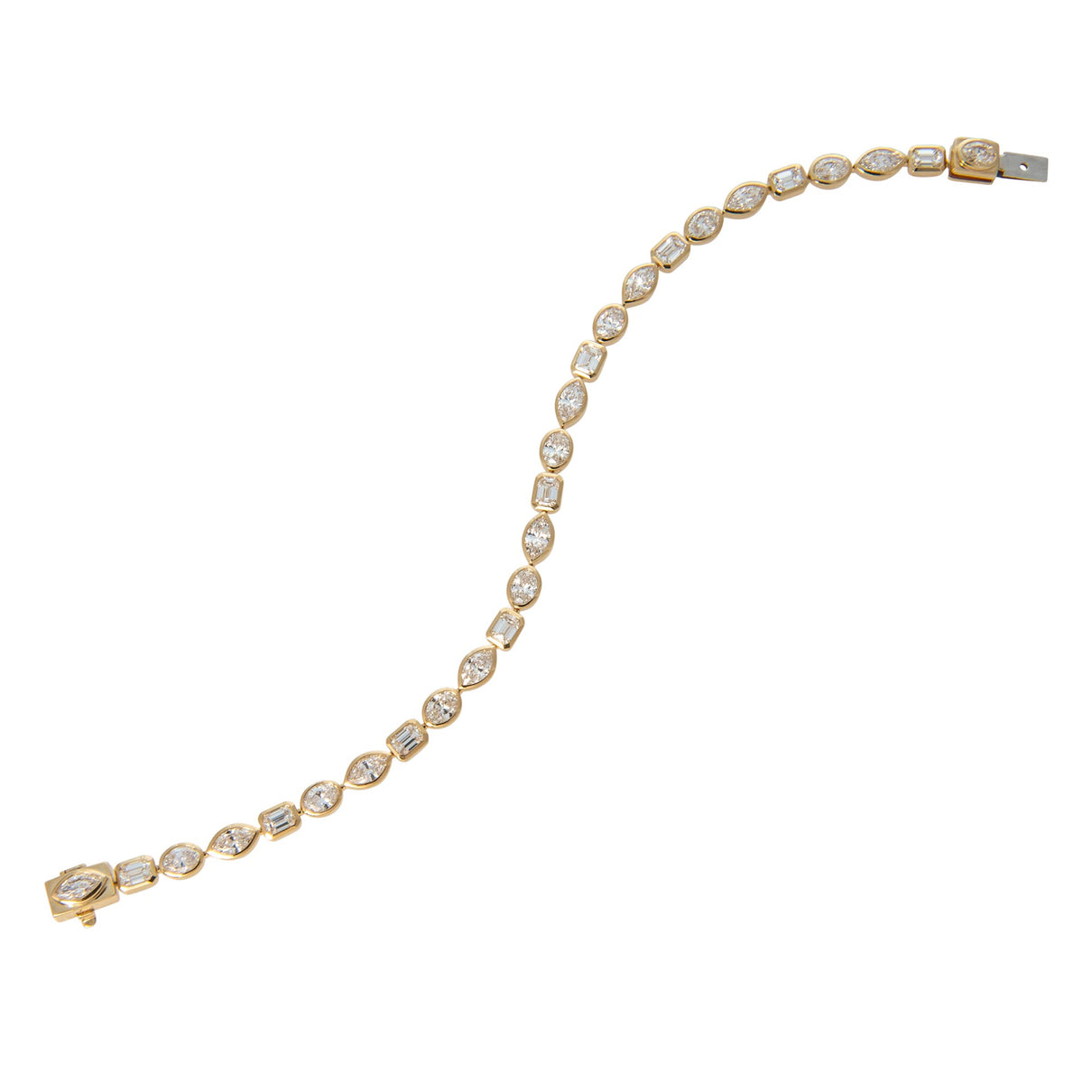 5.20ctw Mixed Diamond Bezel 18K Yellow Gold Tennis Bracelet