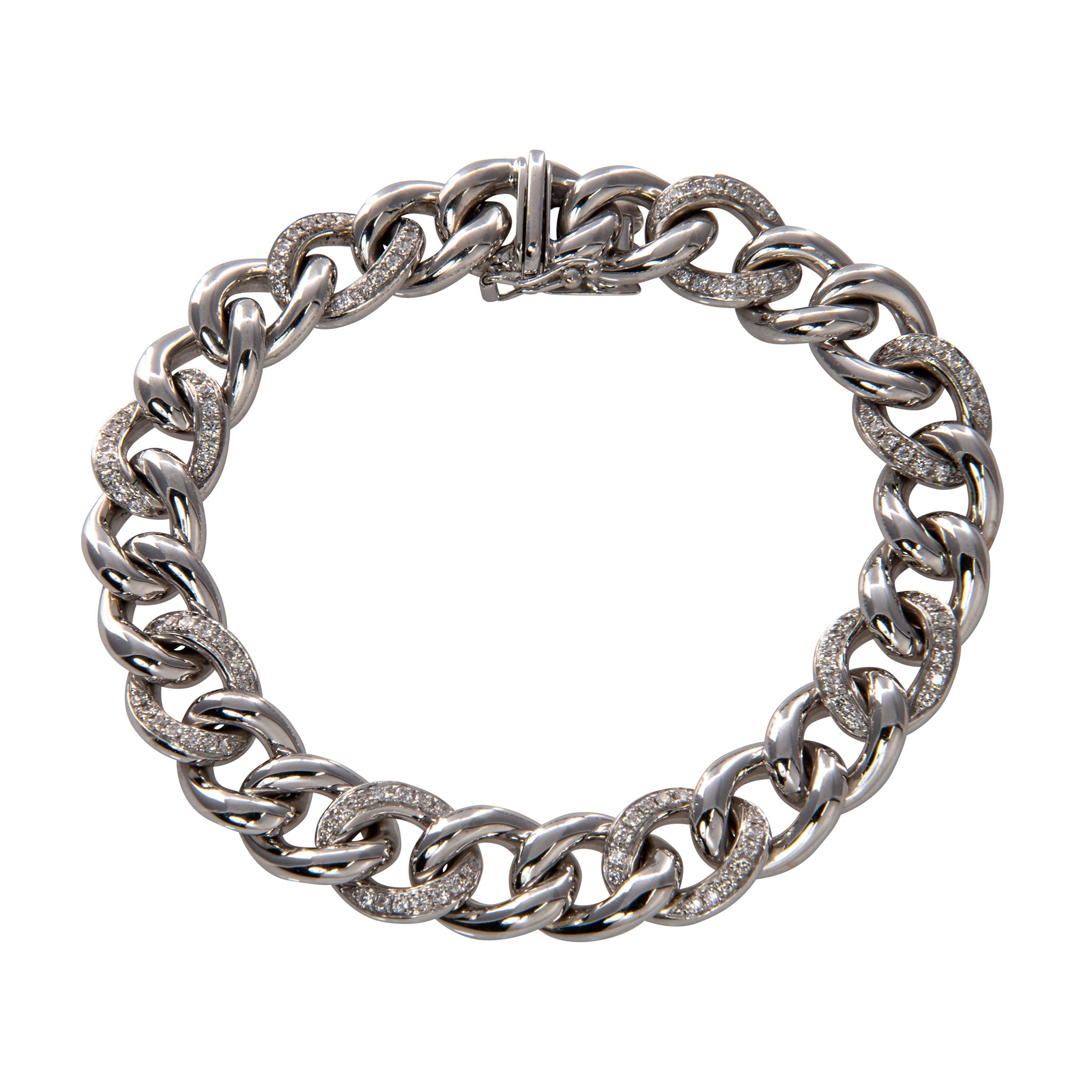 Pavé Diamond 18K White Gold Curb Link Bracelet