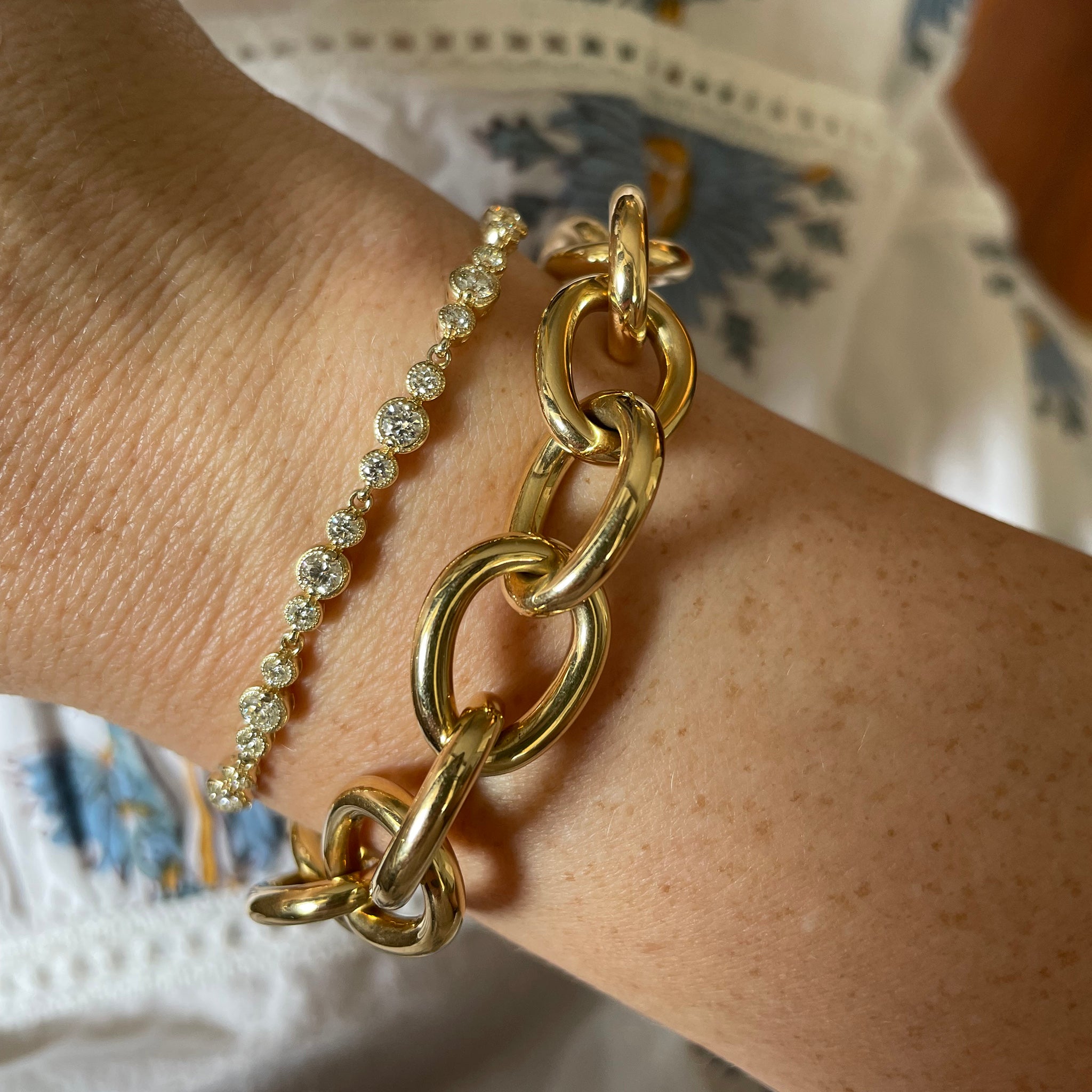 Diamond Milgrain Bezel 14K Yellow Gold Tennis Bracelet