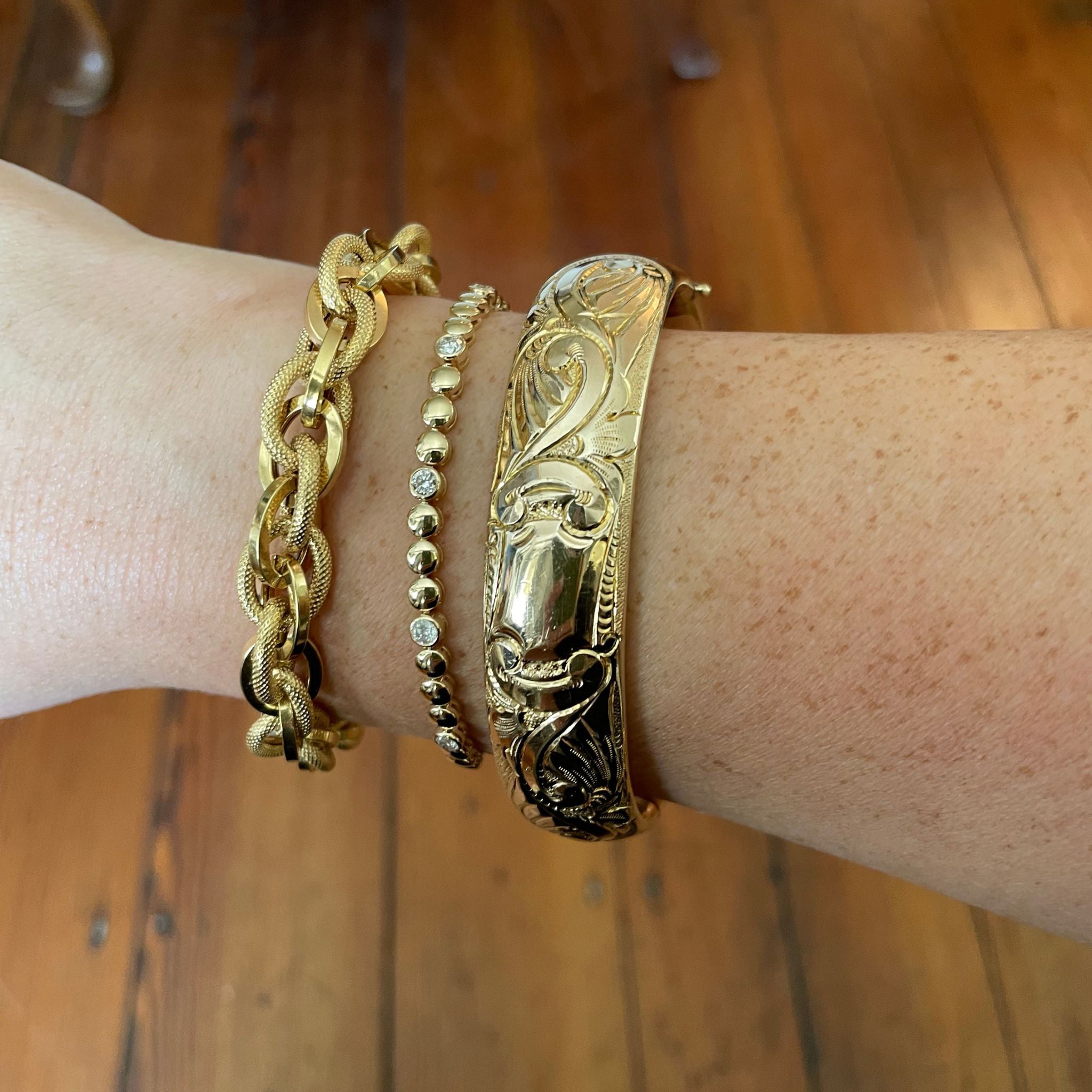 Diamond Bezel & Bead 14K Yellow Gold Tennis Bracelet