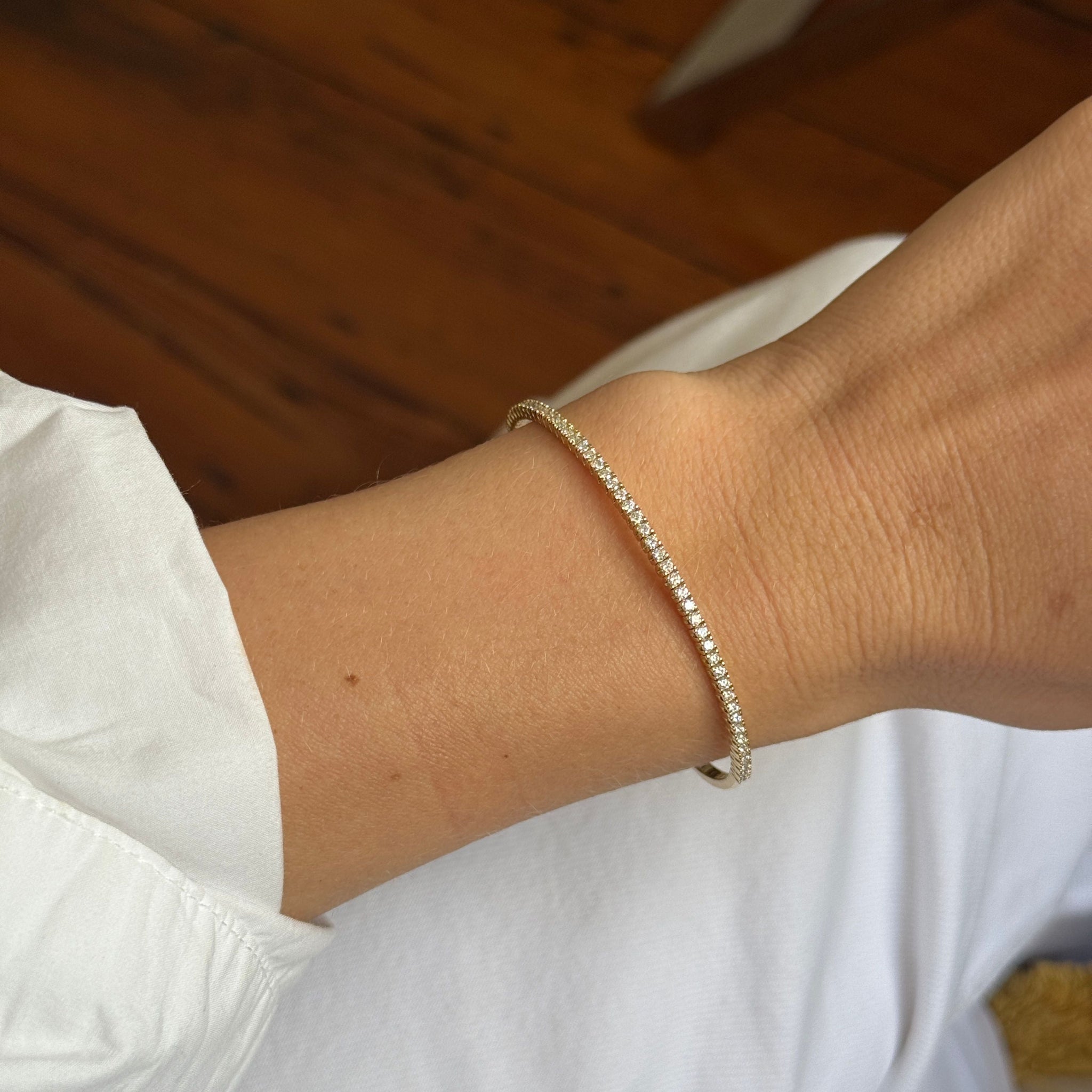 .89ctw Diamond 14K Yellow Gold Flexible Tennis Bangle