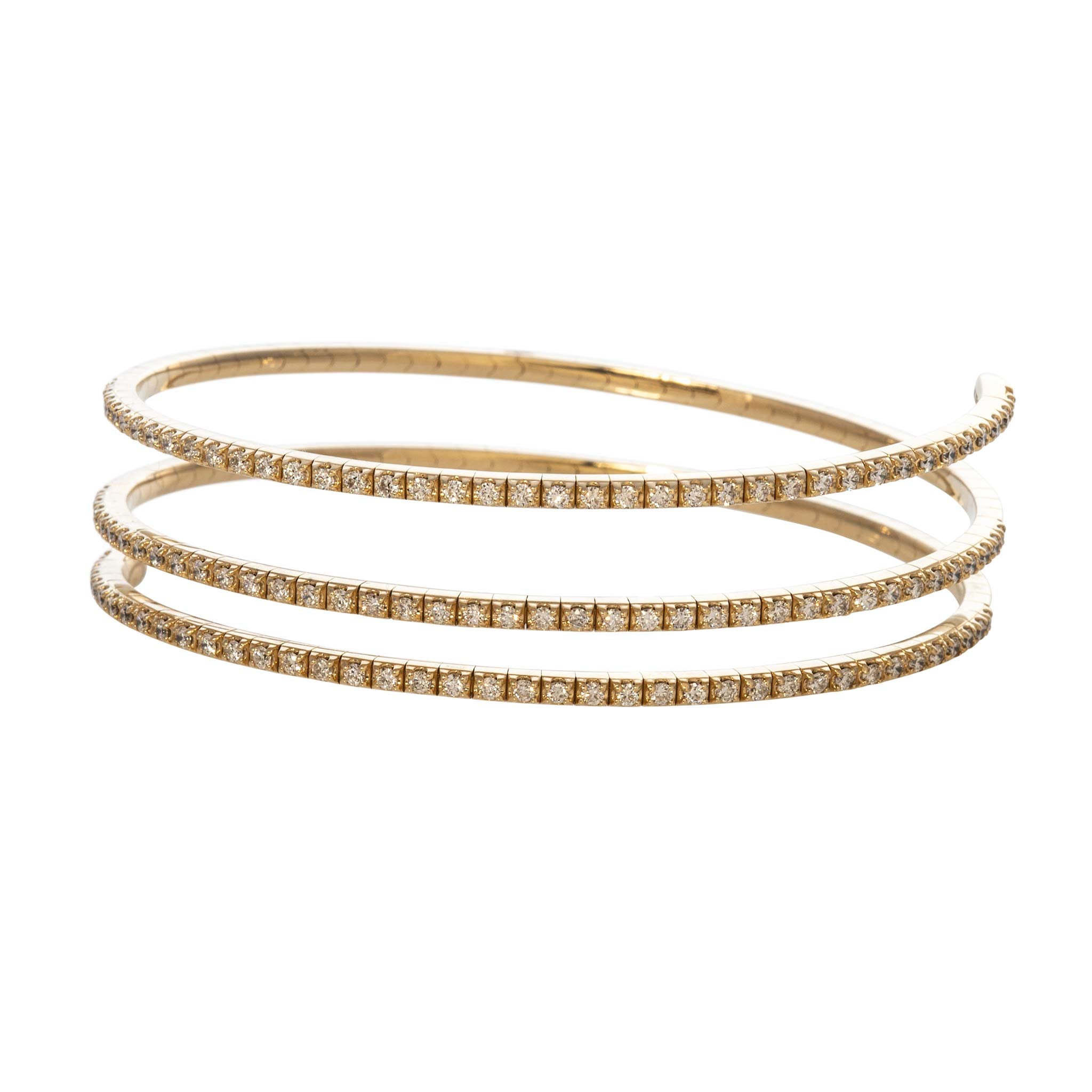 Diamond 14K Yellow Gold Flexible Triple Wrap Bangle
